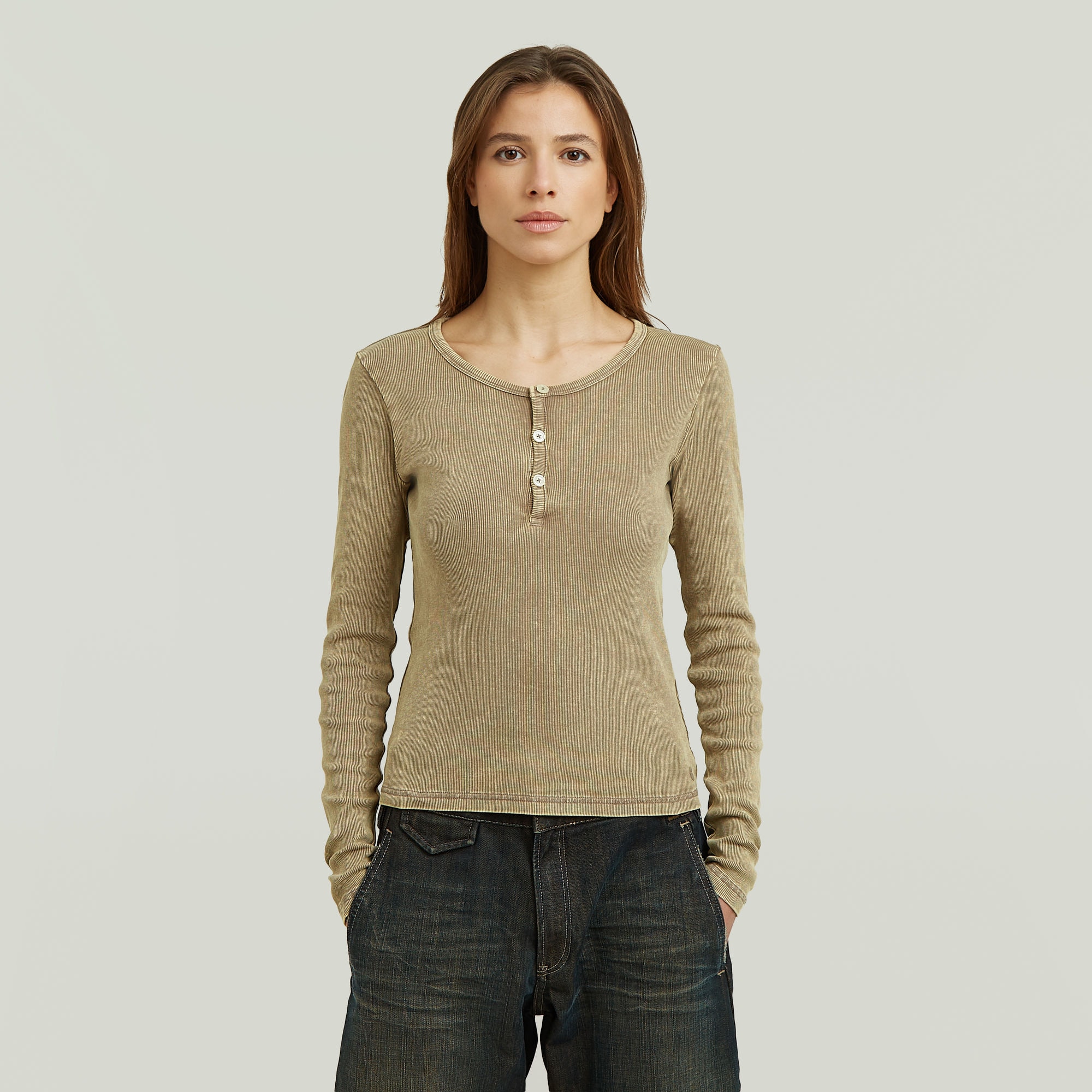 G-STAR Langarmshirt "Vintage Slim Henley t ls wmn" mit Knopfleiste, Baumwollmix