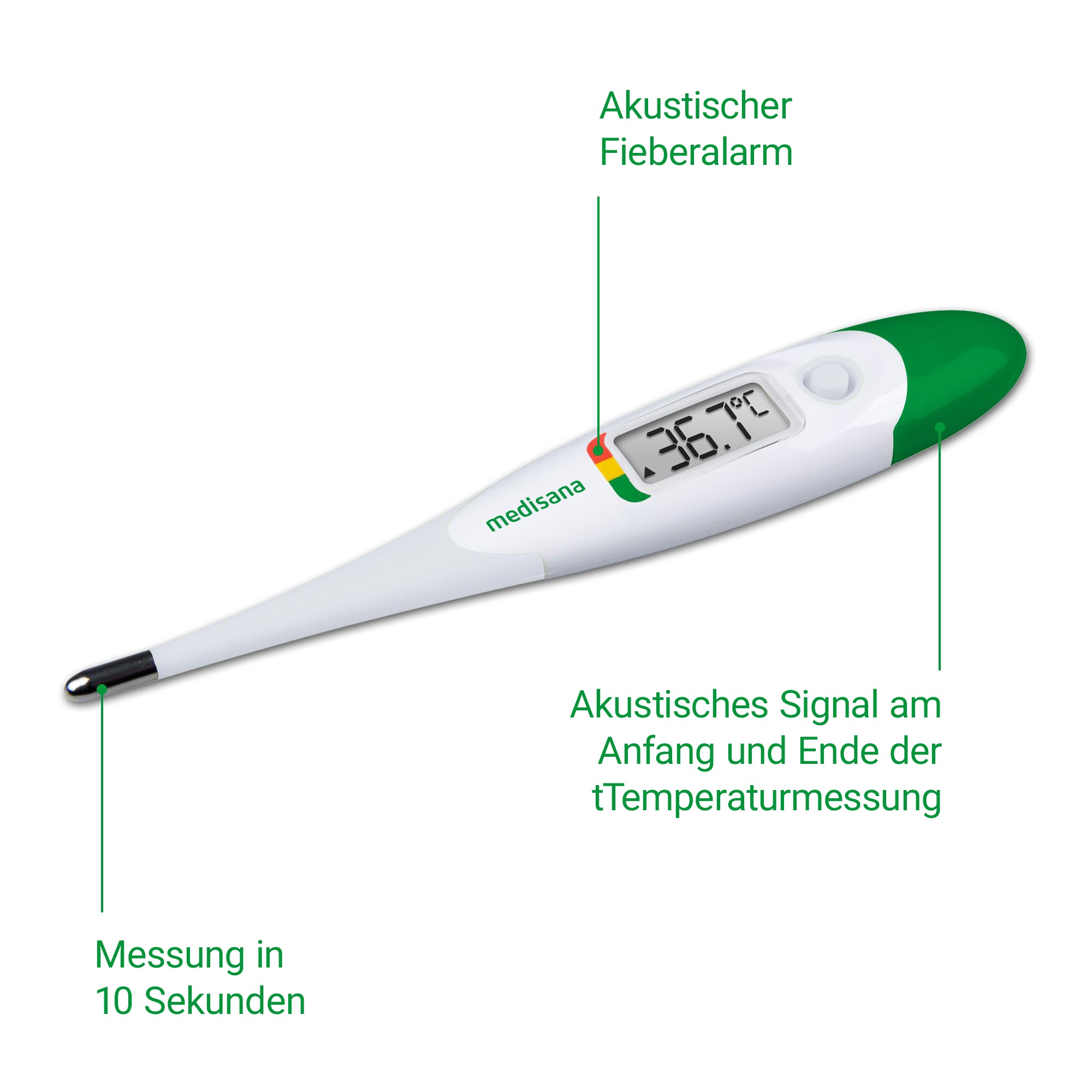 Medisana Fieberthermometer »TM 705«, orale, axillare, rektale Messung mit flexibler Spitze, Ampelfarbskala