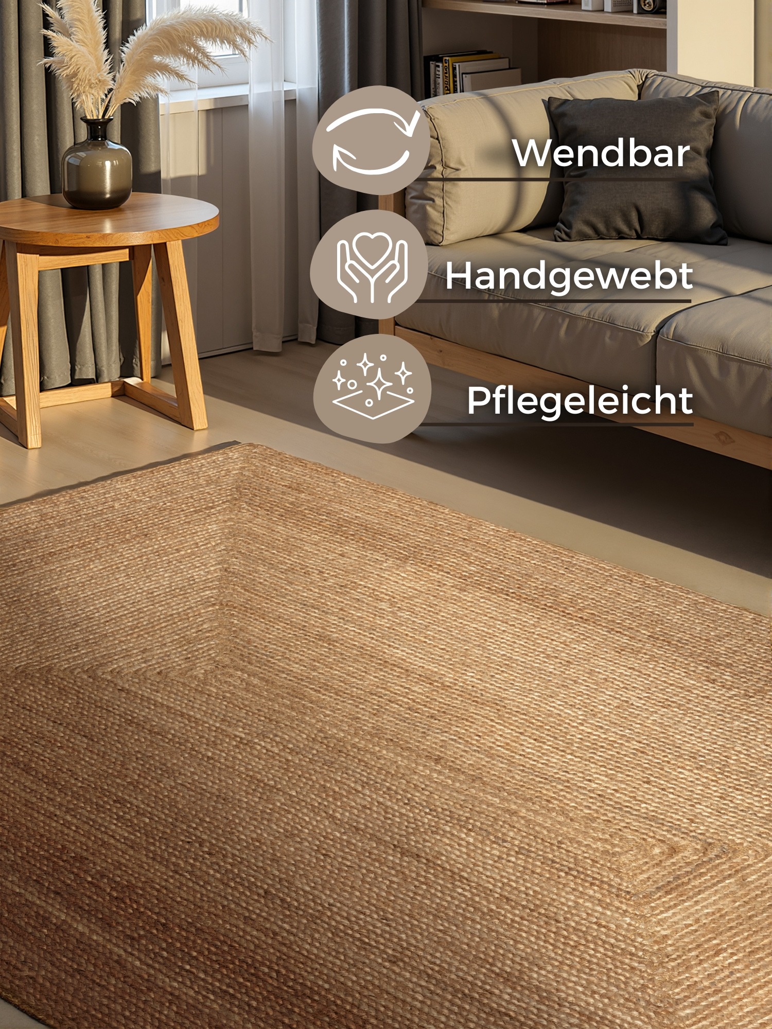 Teppich HANSE HOME "Sharmila Juteteppich", braun (natur braun), B:60cm H:9mm L:90cm, Jute, Teppiche, Teppich, 100% Jutefaser, Natur, Wohnzimmer, Esszimmer, Flur, Boho, Skandi 2