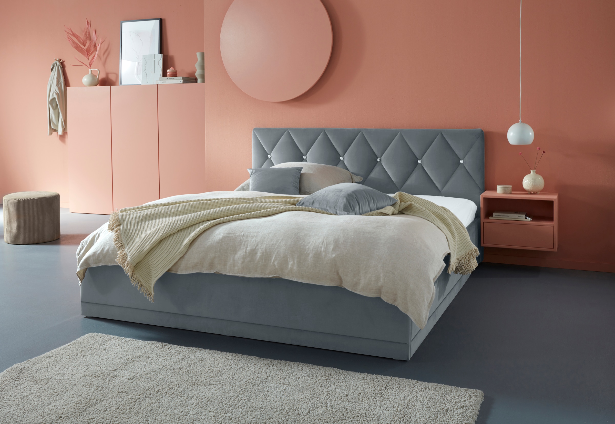 Polsterbett "Adamas", grau, L:210cm, Bezug: 100% Polyester, Polsterung: Polsterwatte, Material Gestell: gepolsterter Holzwerkstoff, WESTFALIA SCHLAFKOMFORT, Betten, Polsterbett, auch mit Bettkasten, Knopfheftung mit Strasssteinen