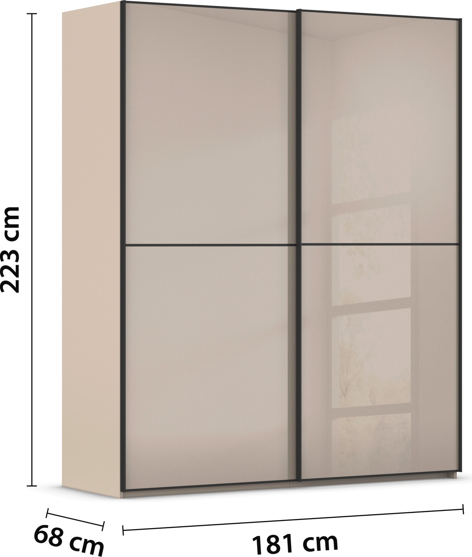 rauch Schwebetürenschrank »Kleiderschrank Schrank Garderobe Schlafzimmerschrank SCALE-DUO«, edle zweigeteilte Türen Glas-Front mit 3 Zierleisten MADE IN GERMANY