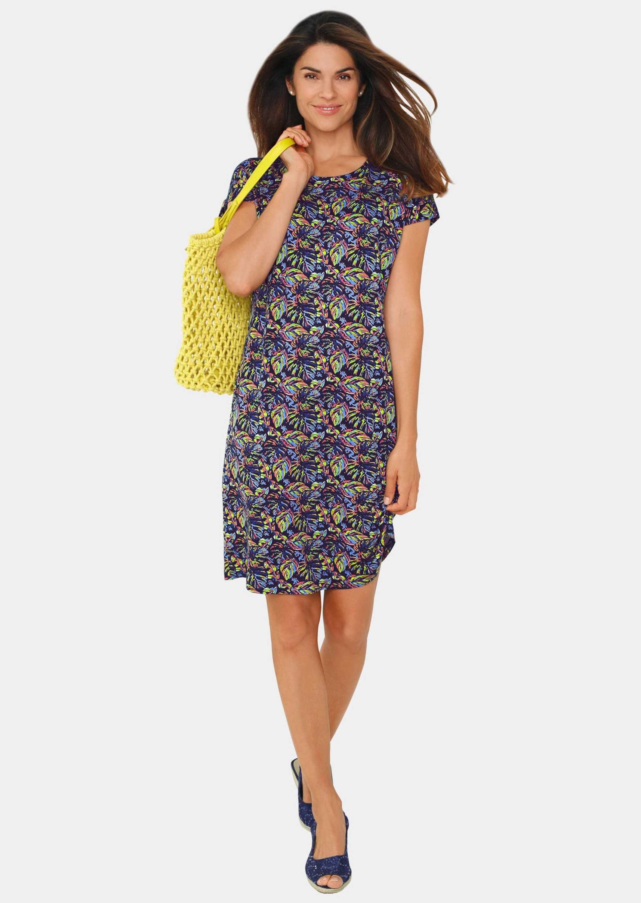 GOLDNER 2-in-1-Kleid "Kurzgröße Modernes Viskosekleid mit Allover-Print" überschnittene Schultern