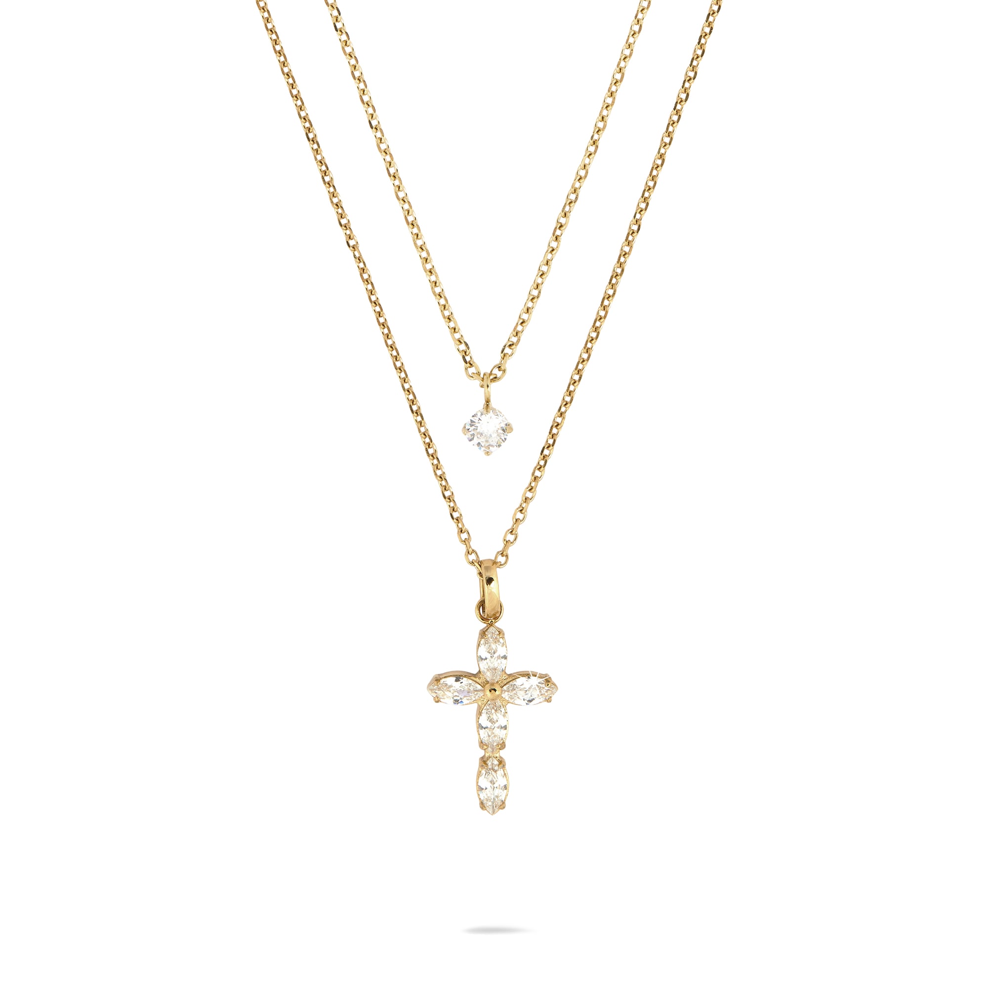 TAMARIS Damen Edelstahlketten-Set "Cross, Kreuz", Edelstahl, L: 40 47 B: 0,4mm, gold, Edelstahl, B:0,4mm, Halsketten, mit Zirkonia (synth.)