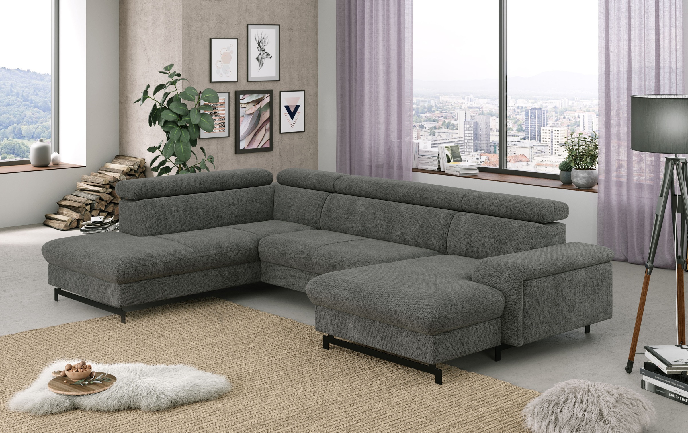 COTTA Wohnlandschaft "Emma U-Form, B: 328 cm" mit Kopfteilverstellung, optional Schlaffunktion & Bettkasten