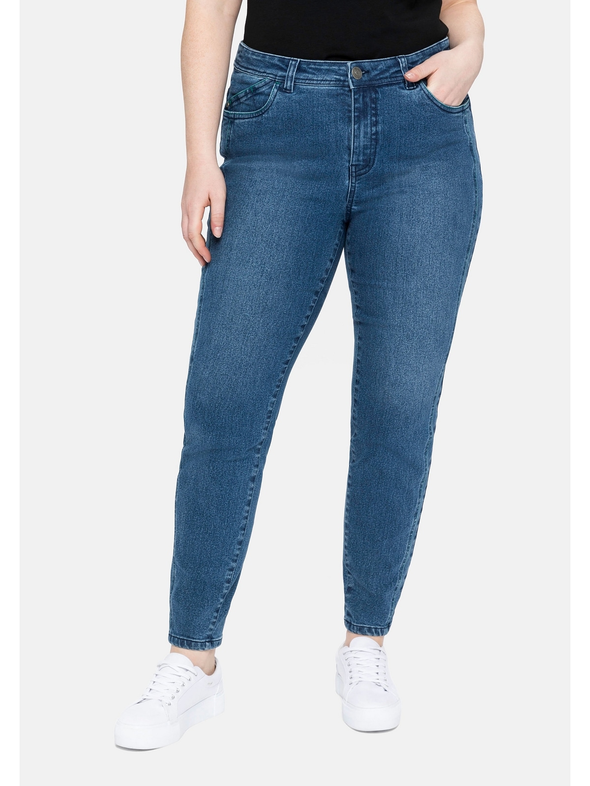 Stretch-Jeans Teilungsnaht Größen«, mit skinny, bestellen Sheego vorverlegter | »Große BAUR online
