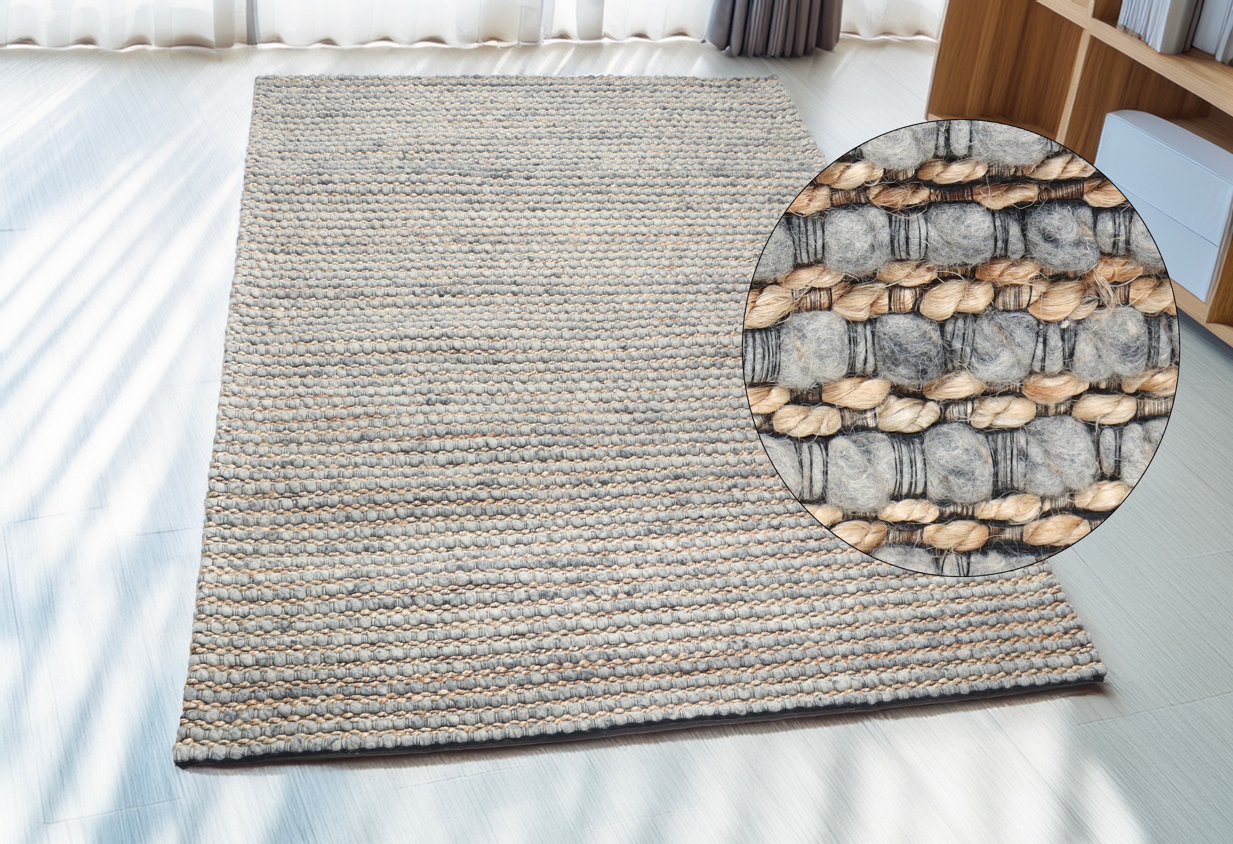 my home Wollteppich "Leevy, Wolle und Jute, handgewebt, Handweb Teppiche" r günstig online kaufen