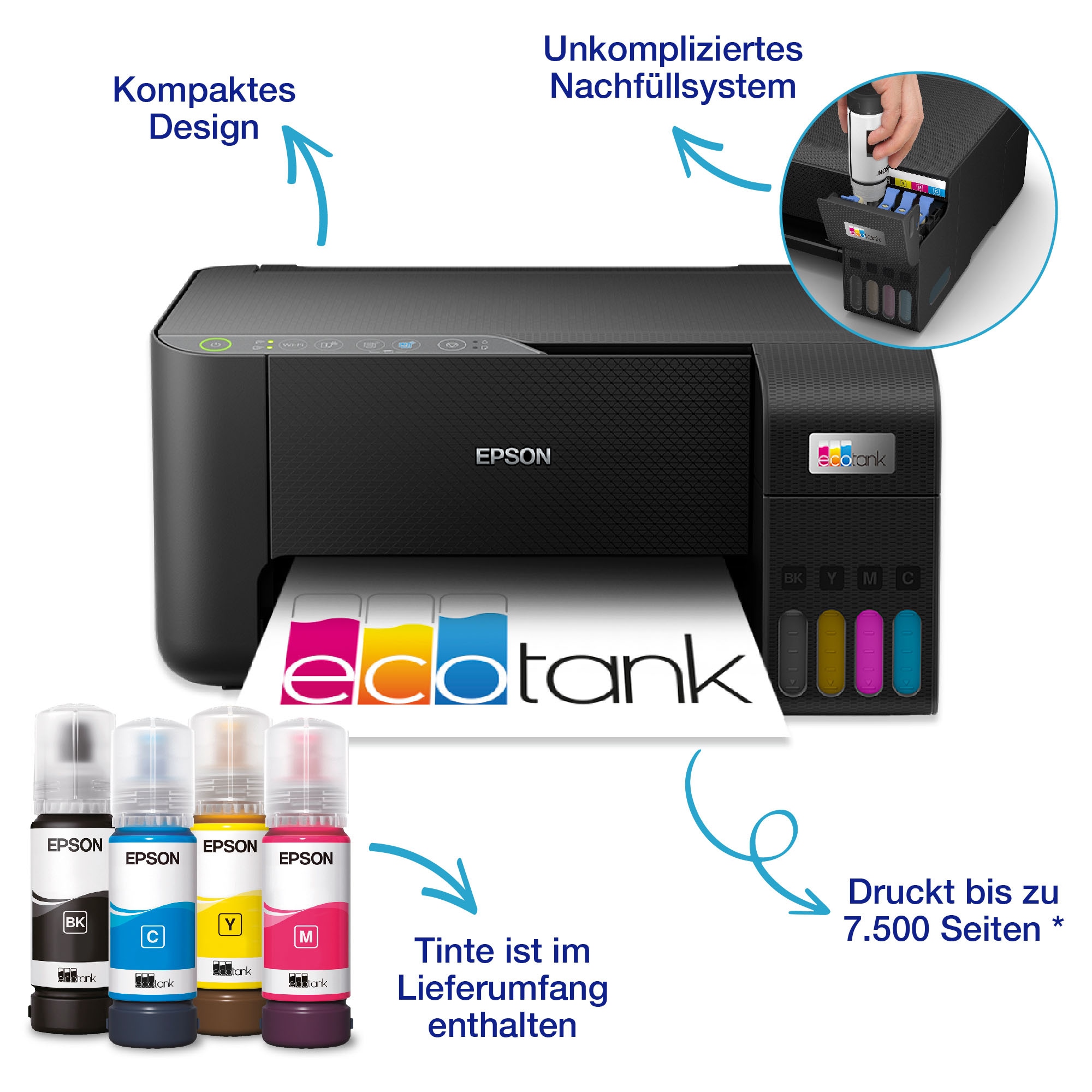 Epson Multifunktionsdrucker »EcoTank ET-2862«, Einfaches, unkompliziertes Tintentanksystem zum Nachfüllen