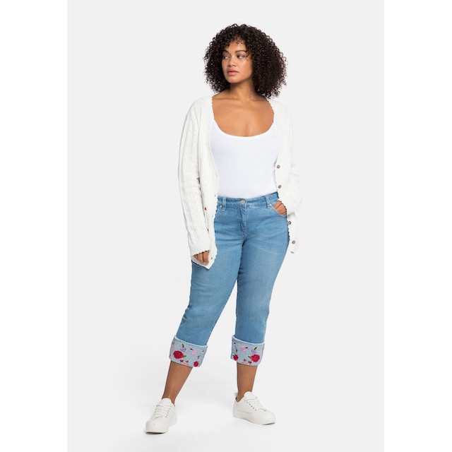 sheego by Joe Browns Stretch-Jeans »Große Größen«, in 7/8-Länge, mit  besticktem Aufschlag für kaufen | BAUR