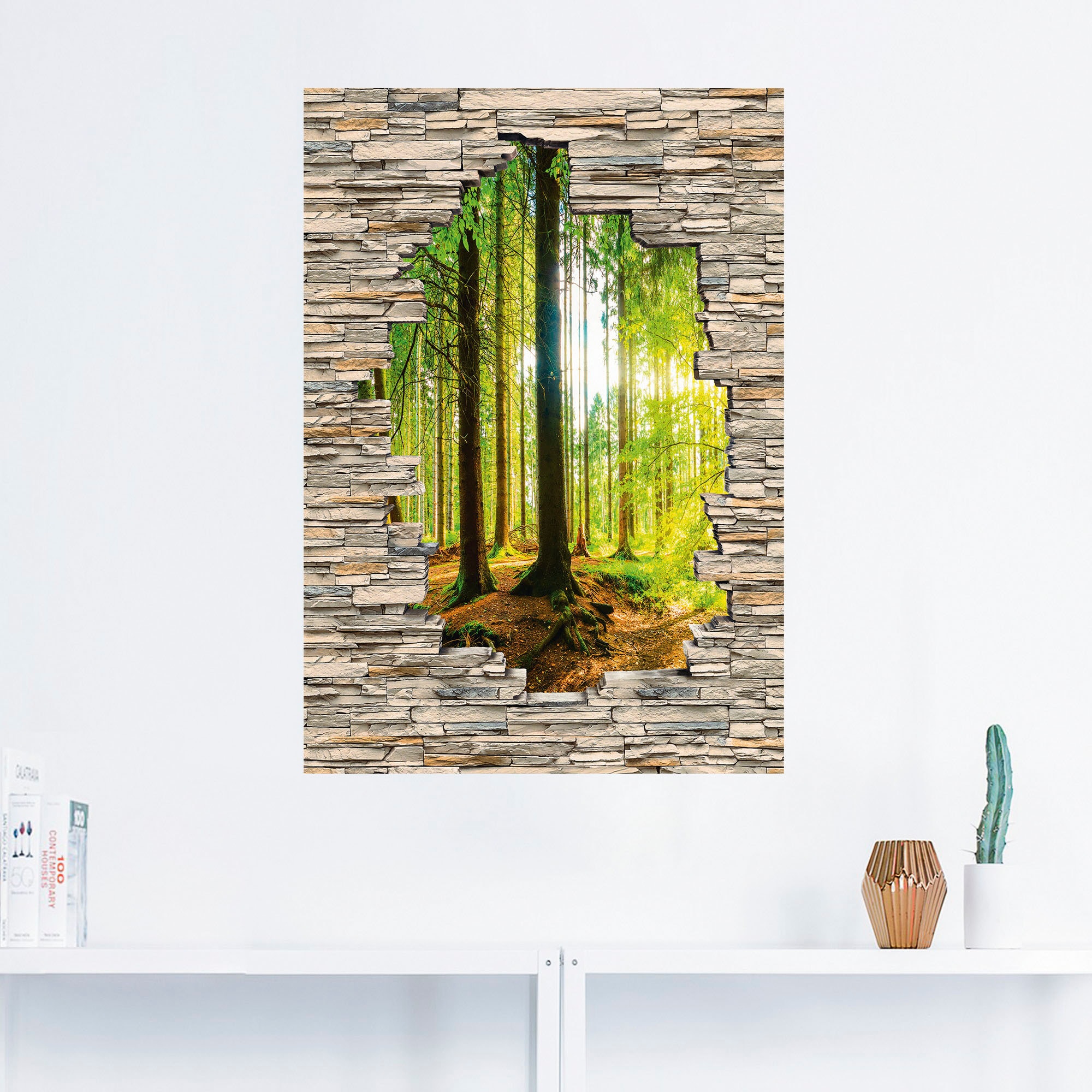 Artland Wandbild »Wald mit Bach Blick Stein Mauer«, Waldbilder, (1 St.), als Alubild, Outdoorbild, Poster, Wandaufkleber in verschied. Größen