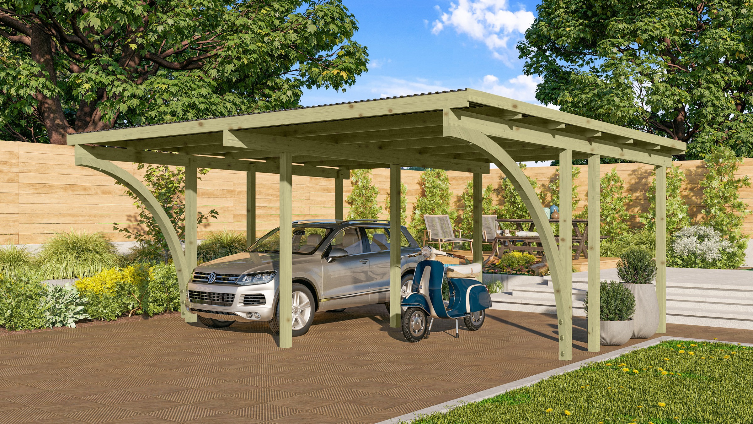 Doppelcarport KARIBUkdi, Carports, "»ECO 1« Variante C, kesseldruckimprägniert", aus Masivholz