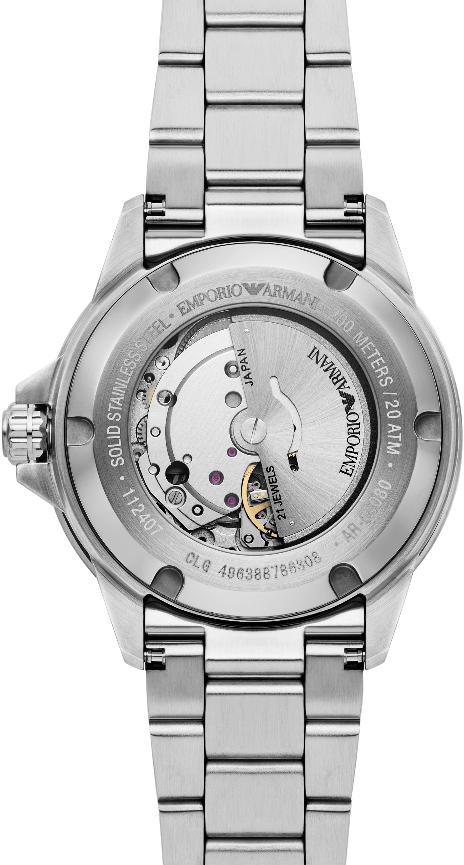 Emporio Armani Automatikuhr, Armbanduhr, Herrenuhr, Mechanische Uhr, Edelstahlarmband, analog, Tag