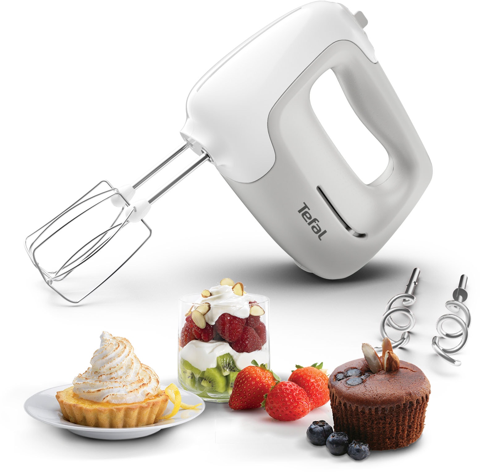 Tefal Handmixer »Prep'Mix«, 450 W, 5 Geschwindigkeiten, 2 Schneebesen + 2 Knethaken aus Edelstahl, HT450B