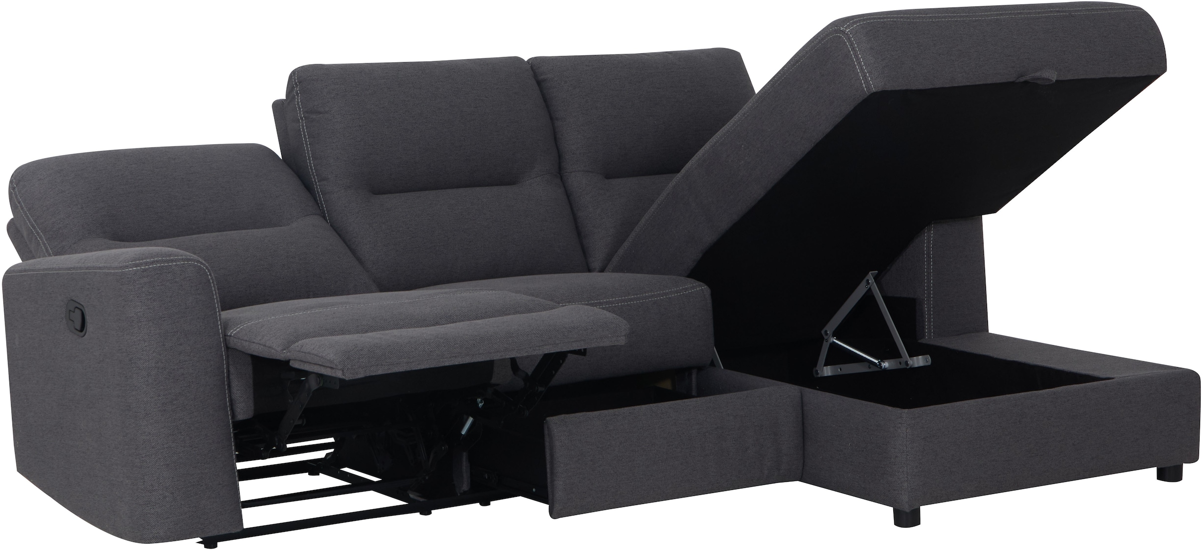 Home affaire Ecksofa »VENOIR, L-Form, 250 cm, manuelle u. elektrische Funktion (m. USB A/C)«, Stauraum unter der Recamiere, 2. Staufach, Federkern