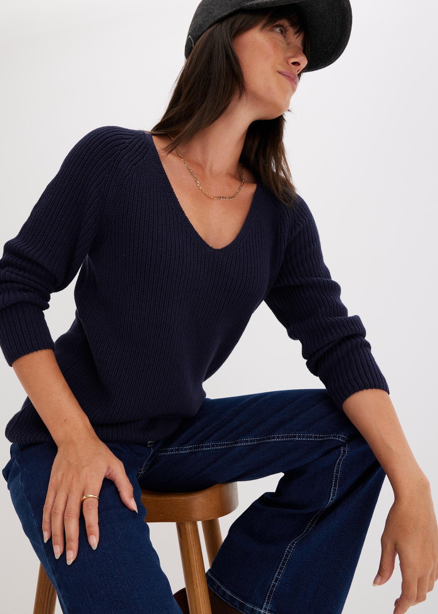 bonprix Strickpullover "Gerippter Pullover aus reiner Baumwolle" aus reiner günstig online kaufen