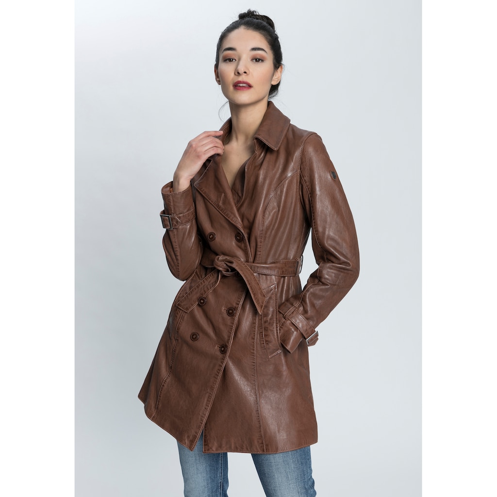 Gipsy Ledermantel »Taresa«, (2 tlg., mit Bindegürtel), Leder-Trenchcoat mit Bindegürtel