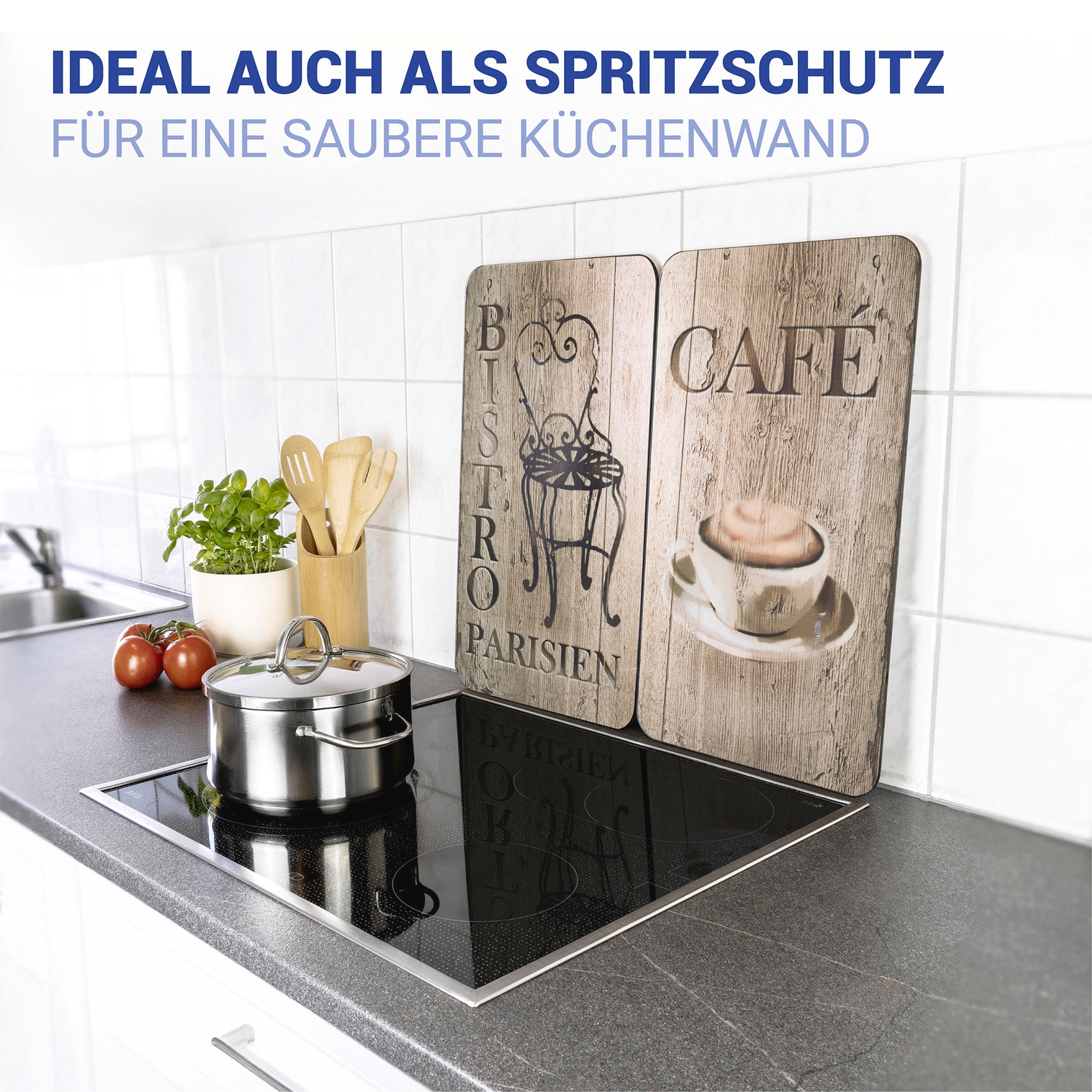WENKO Herd-Abdeckplatte »Universal Modell Bistro«, (Set, 2 tlg.), Herdabdeckung für alle Herdarten, kratzfest, mit rutschfesten Füßen