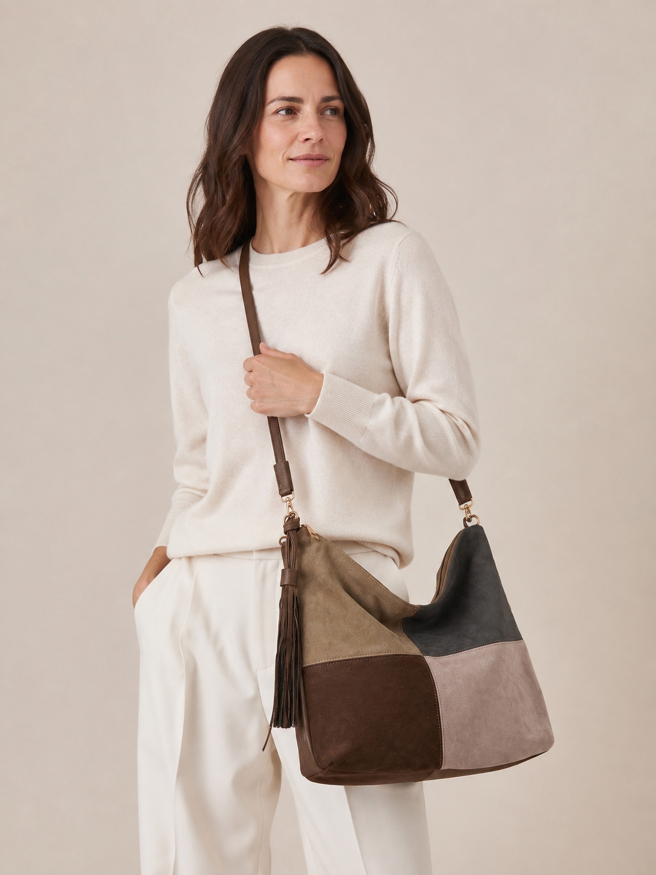 COLLEZIONE ALESSANDRO Schultertasche »Patchwork« Patchwork-Optik aus softem Velourimitat