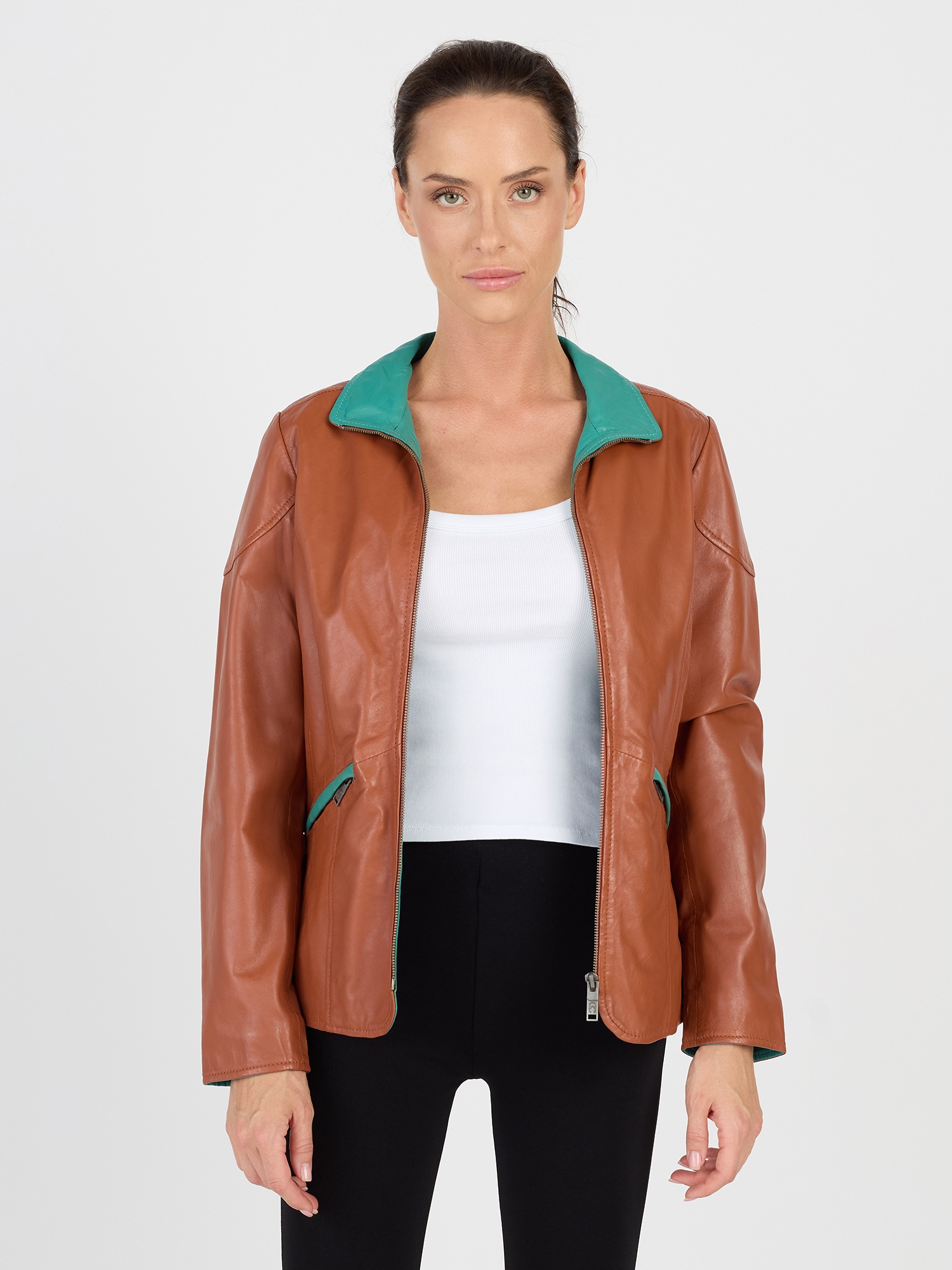 Lederjacke JCC "3102224", Damen, Gr. 38, braun (cognac), Oberstoff: 100% Lammleder; Innenfutter: 100% Polyester, mit Knopf,Ärmel mit Ärmelschlitz, Jacken