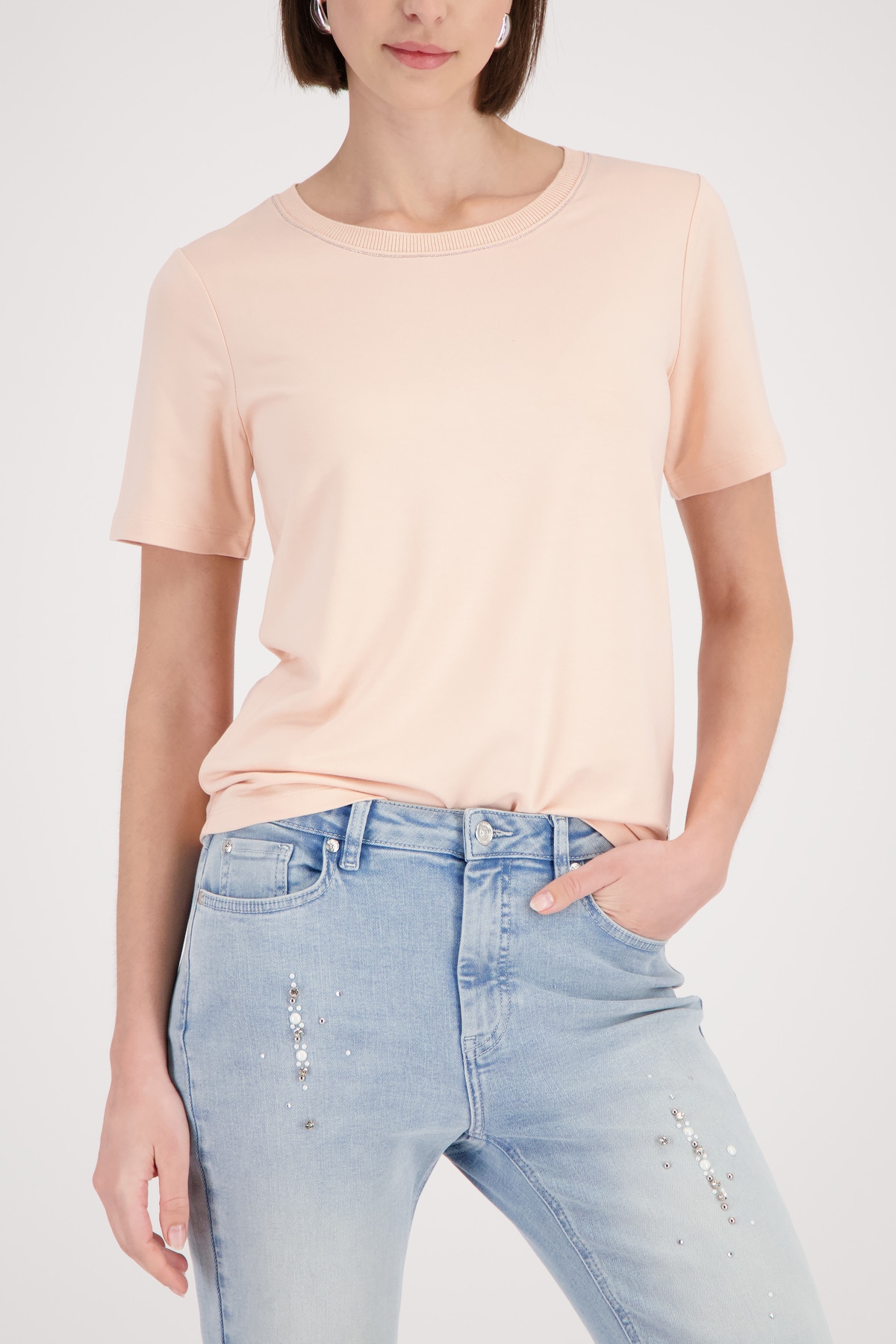 Monari Rundhalsshirt "Shirt Kette" mit Glitzerkante