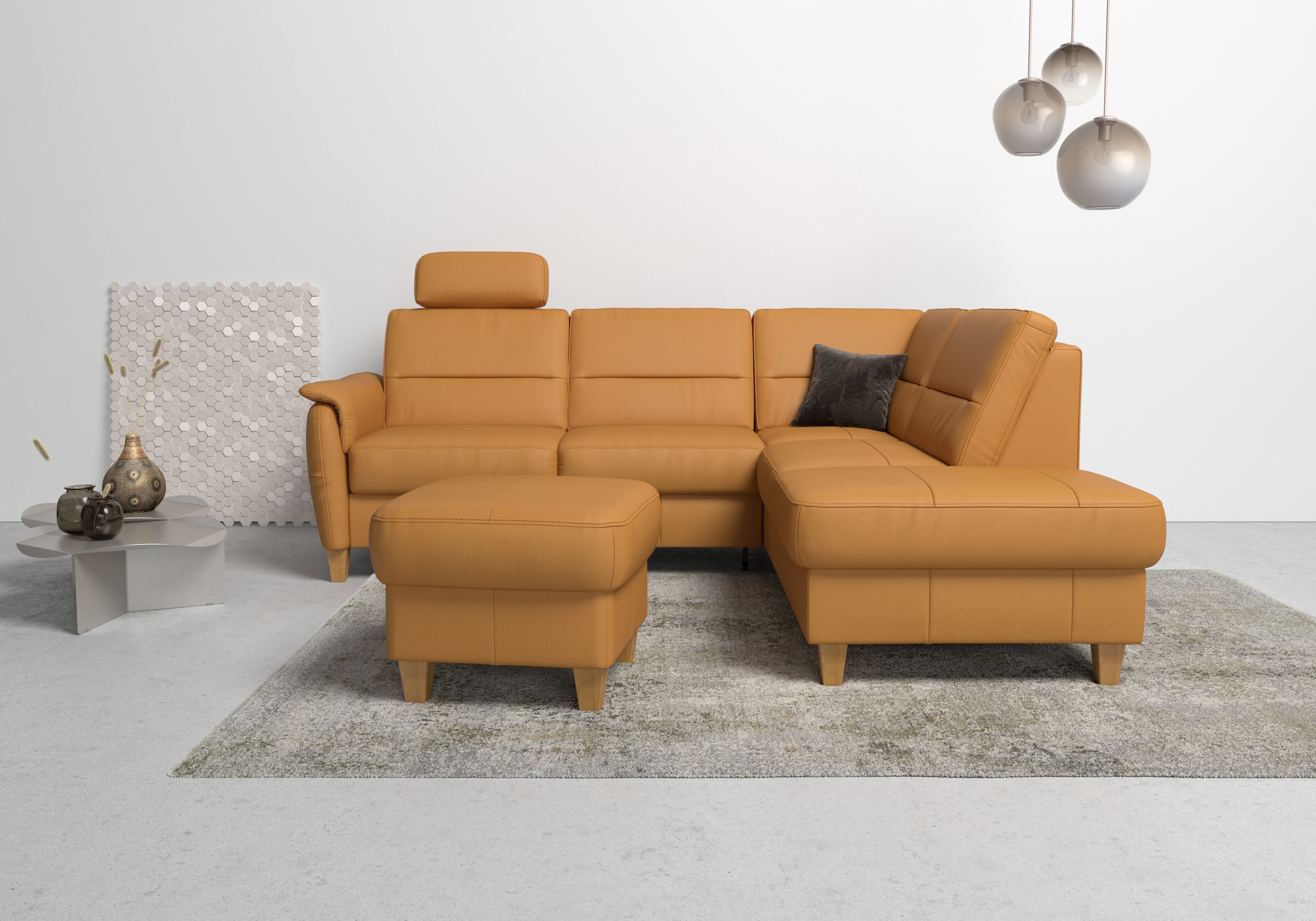 Home affaire Ecksofa "Palmera, L-Form, B: 236 cm, Bettfunktion & Bettkasten wählbar" Federkern-Polsterung, Sitzhöhe 48 cm, handgefertigt, stilvolles Design