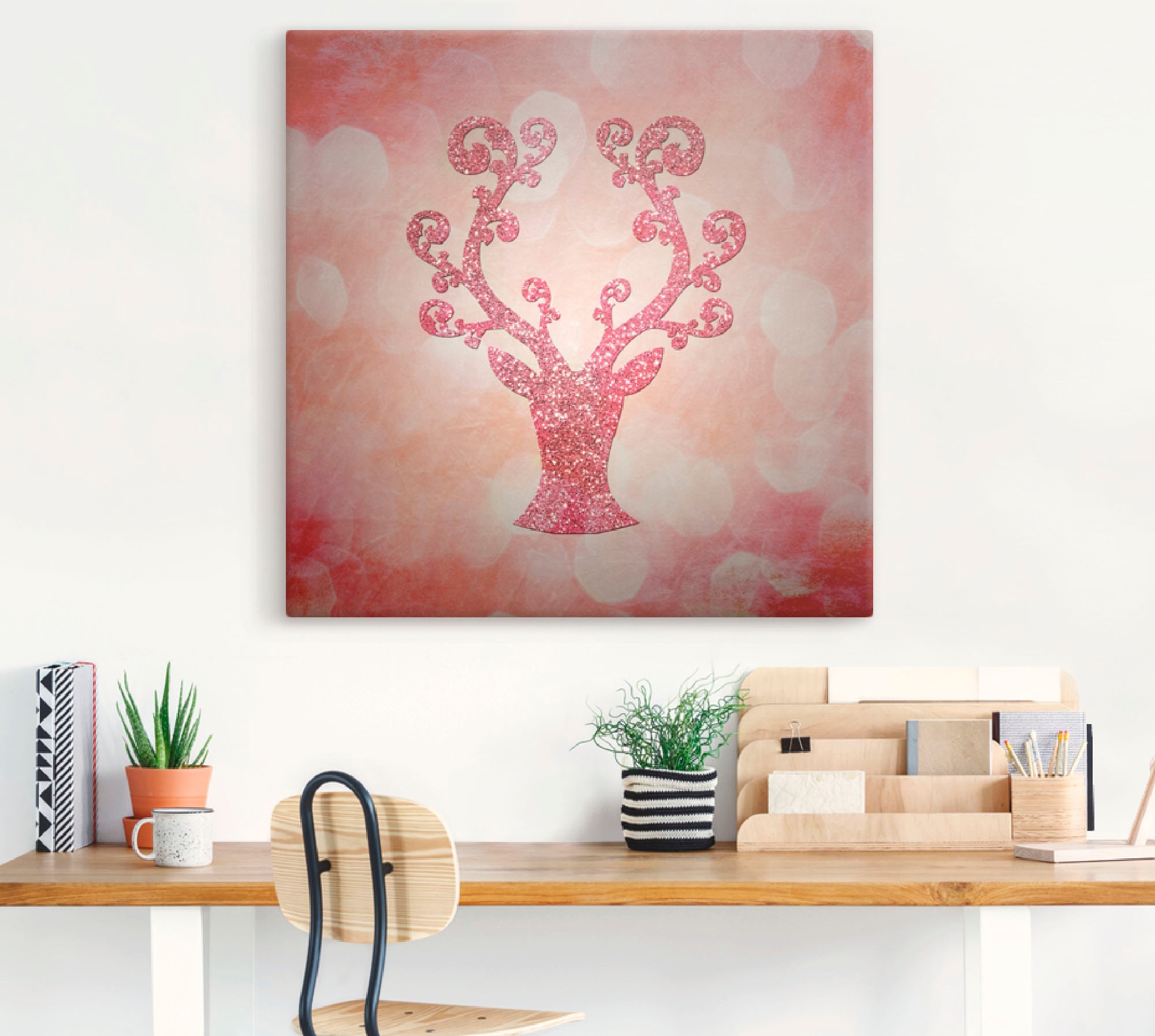 Artland Wandbild "Rosa glitzerndes Reh" Wildtiere 1 Stk. tlg. auf Holzrahme günstig online kaufen