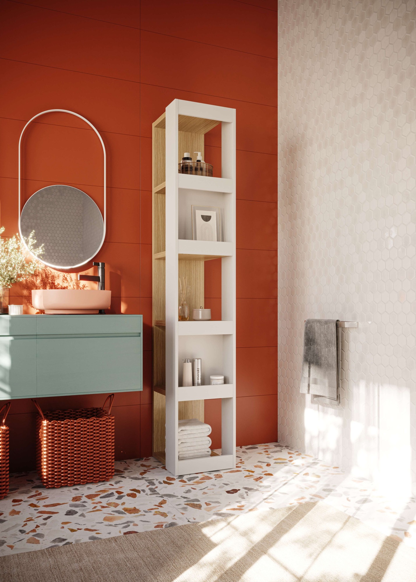 TemaHome Bücherregal »Ella vielseitiges Regal, Eiche Furnier, Aufbewahrung,«, Seitliche Fächer, offene Front, moderner Farbmix, Höhe 114 oder 188 cm