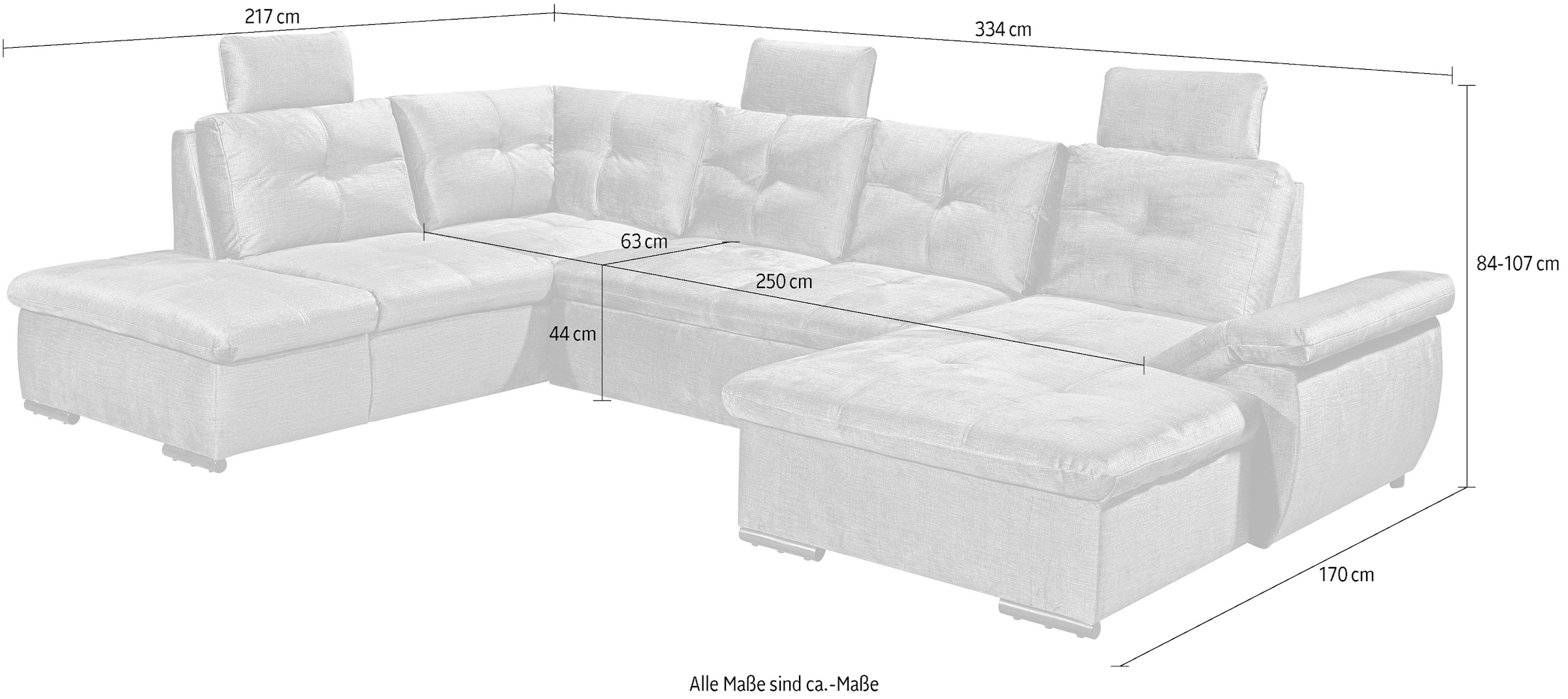 ED EXCITING DESIGN Wohnlandschaft »Alija U-Form«, frei im Raum stellbar, Schlaffunktion, Kopfstützen, Armteilverstellung