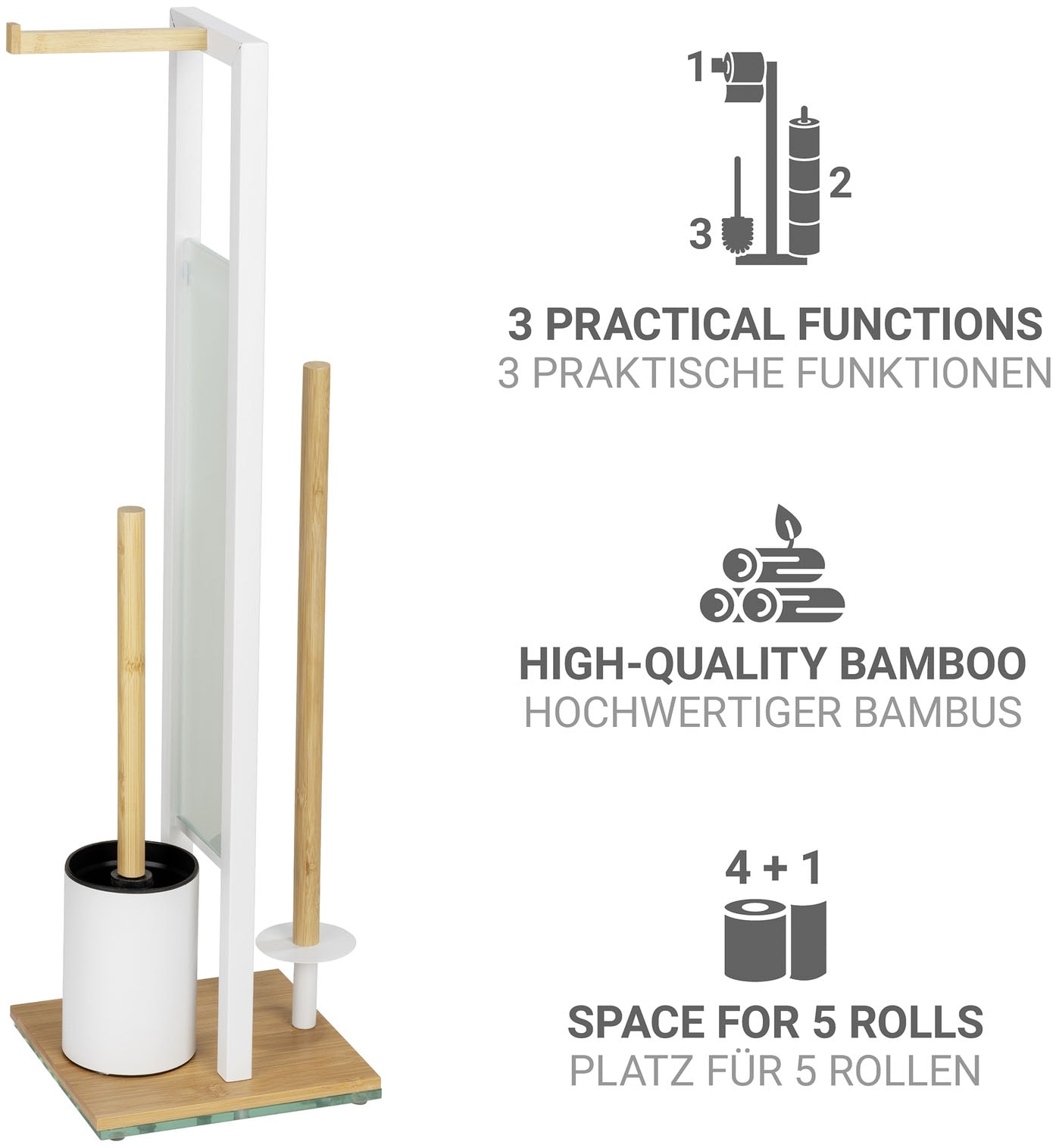 WENKO WC-Garnitur »Rivalta« aus Bambus | Sicherheitsglas | Stahl