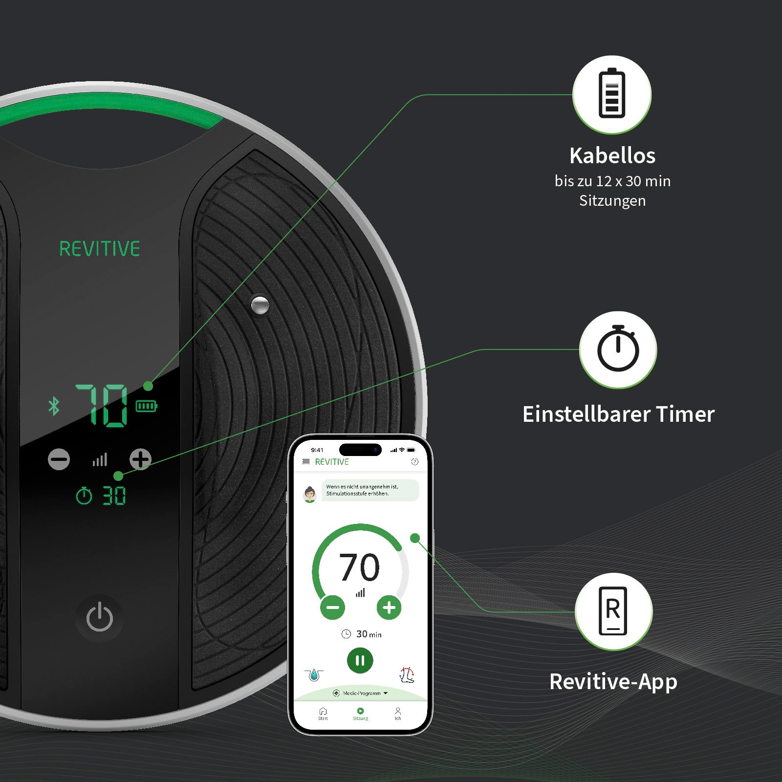 Thumbnail - REVITIVE EMS-Fußmassage-Gerät "Medic Coach Durchblutungs-Stimulator" Effektive Knieschmerztherapie und bessere Durchblut...