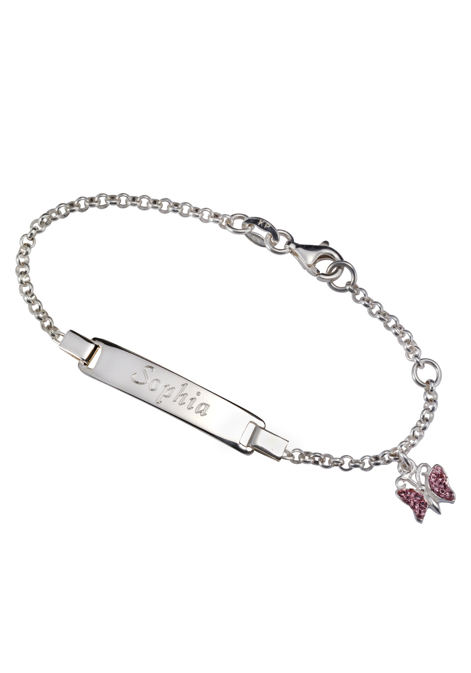 Firetti Armband mit Gravur »Schmuck Geschenk, Armkette ID-Platte  Schmetterling + Glitzersteine«, GRAVURwunsch per Mail senden, Anlass  Geburtstag Weihnachten online kaufen | BAUR