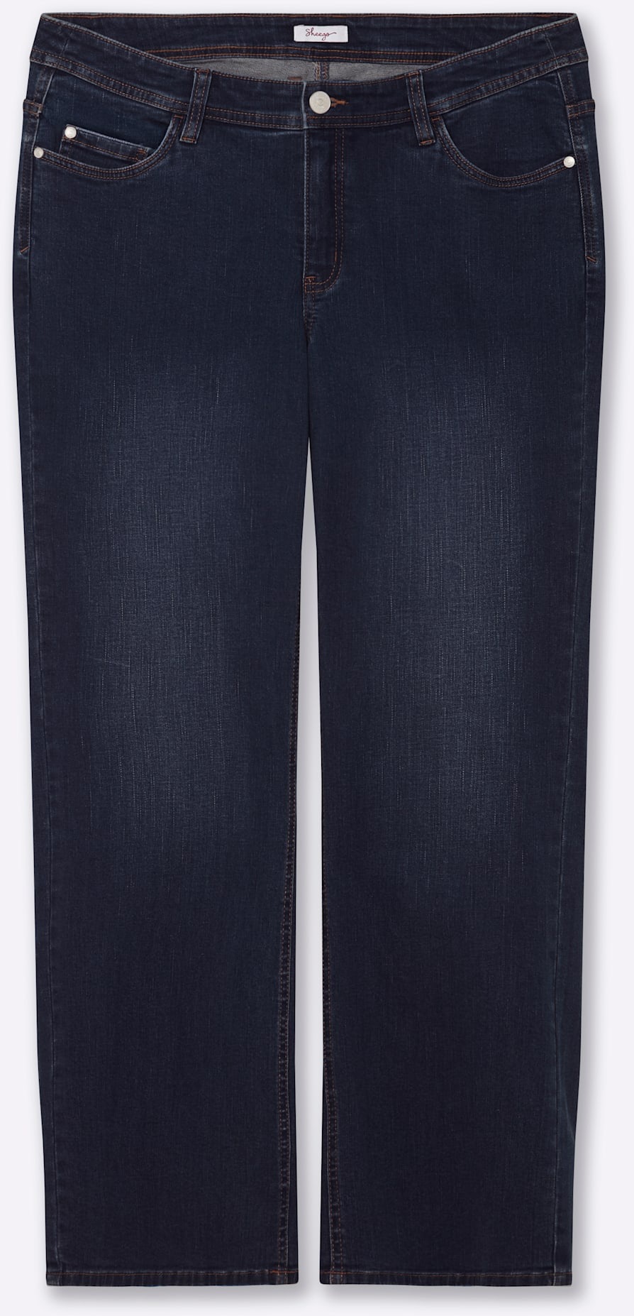 Bequeme Jeans SHEEGO, Damen, Gr. 50, Normalgrößen, dunkelblau, 56% Baumwolle, 19% Polyester, 14% Lyocell, 10% Viskose, 1% Elasthan, unifarben, lang, Jeans 2