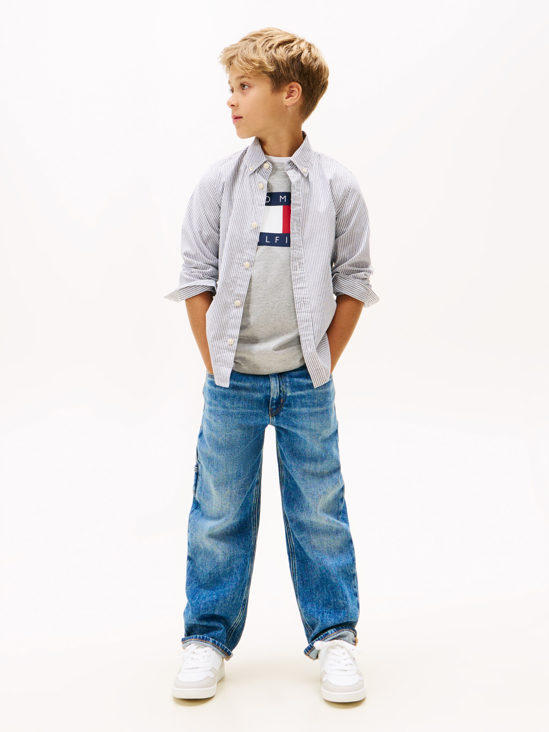 Tommy Hilfiger Langarmhemd Button-Down-Kragen, elastische Baumwoll-Qualität, Kinder bis 16 Jahre