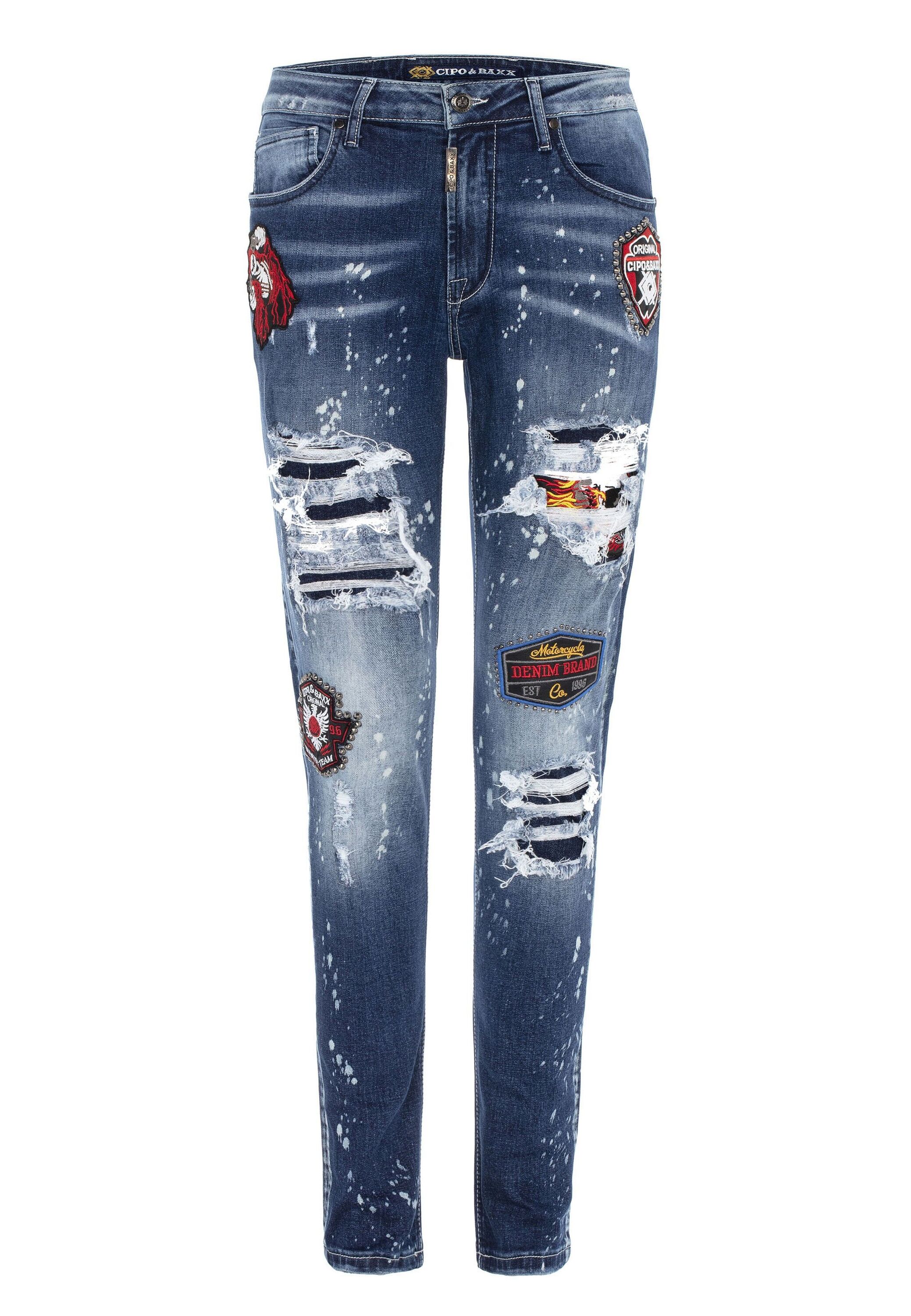 Cipo & Baxx Straight-Jeans "Cipo & Baxx Jeans DENIM" bequeme Jeans im angesagten Patchwork-Style, CD643