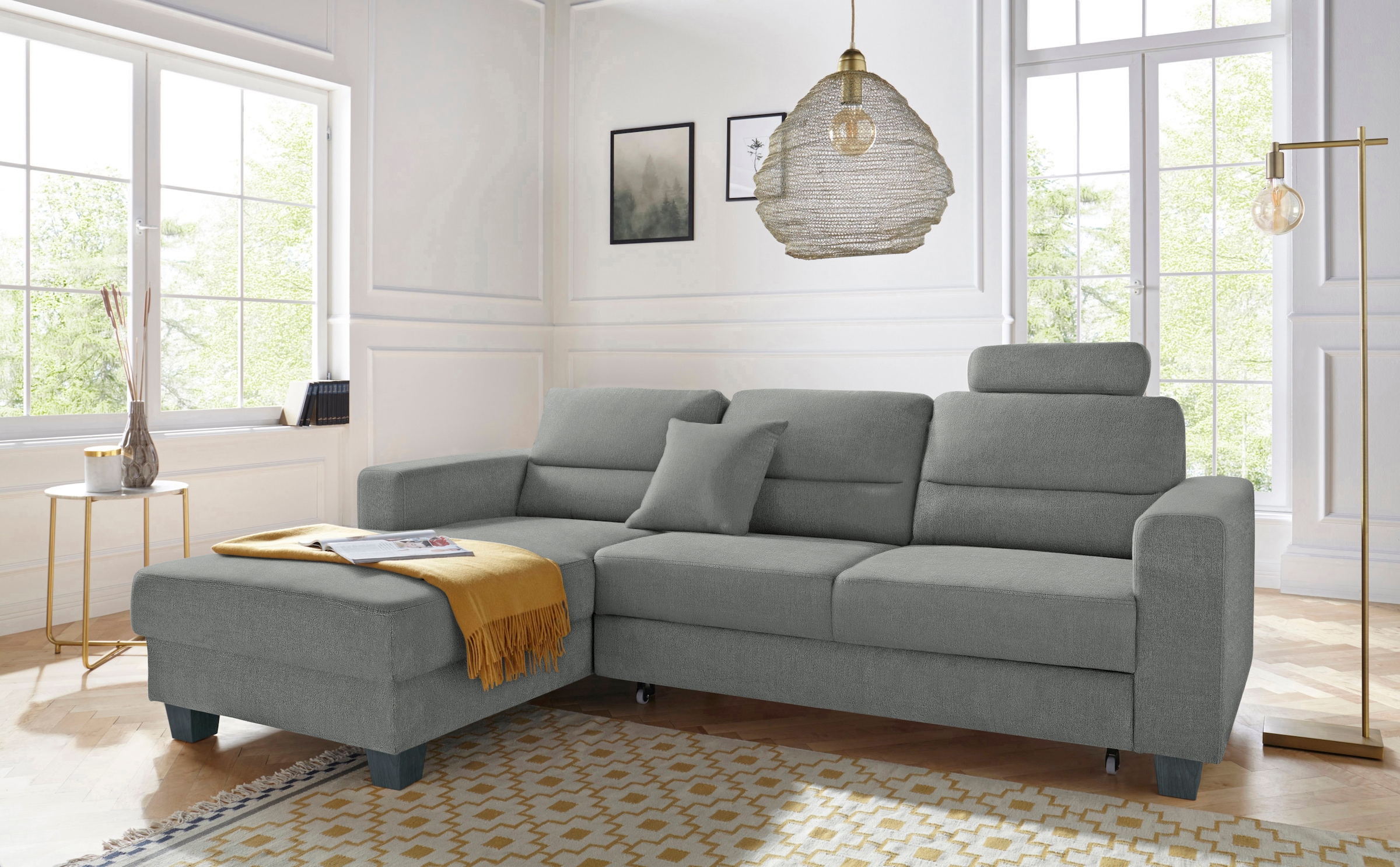 TRENDMANUFAKTUR Ecksofa »Chamber, zeitlos und modern, bequem mit hohem Sitzkomfort, L-Form«, inklusive einer Kopfstütze, wahlweise mit Schlaffunktion