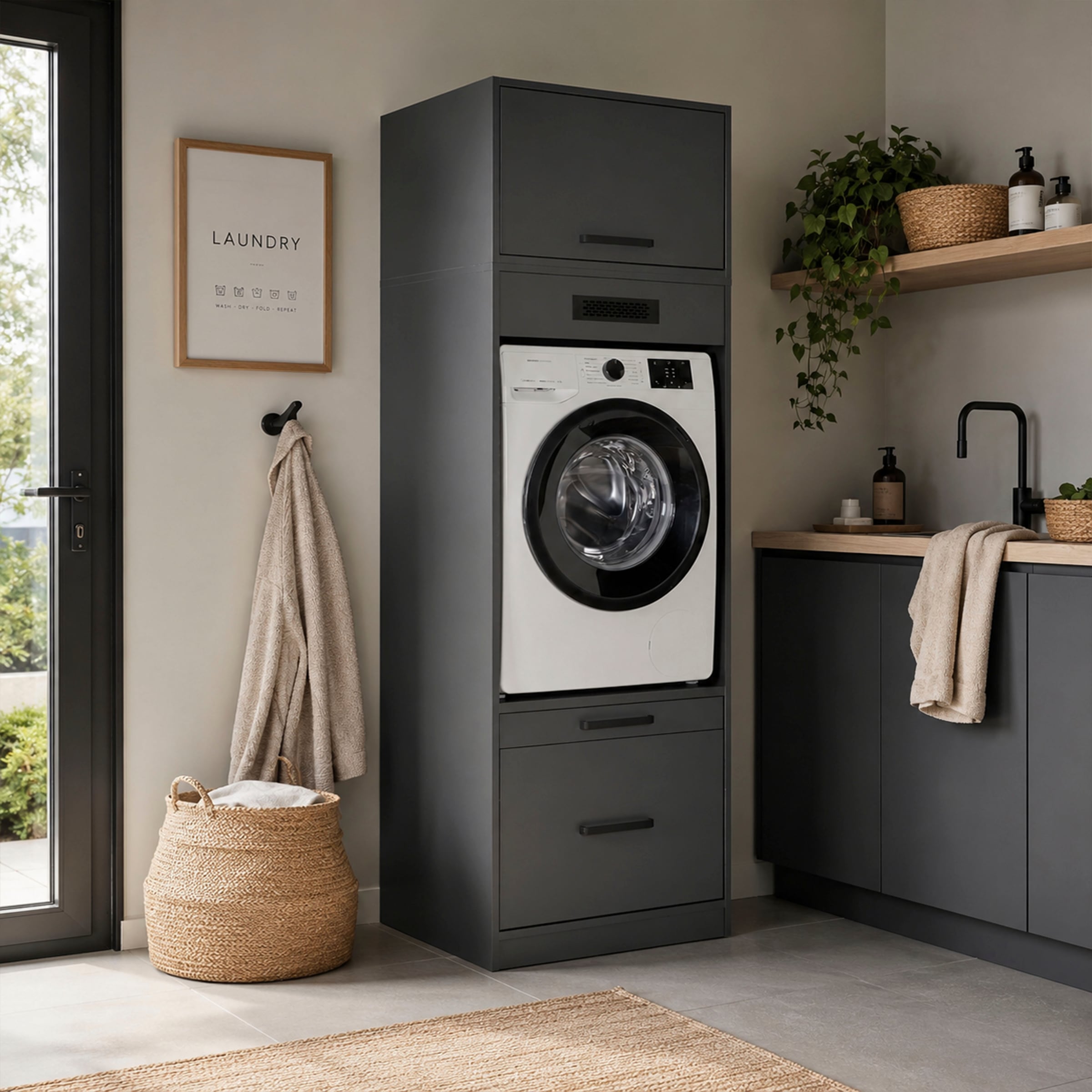 Inter Link Mehrzweckschrank »Norela, 2-tlg. Waschmaschinenumbauschrank, softclose, 67 x 68 x 208 cm« 1 Stk. tlg. Hauswirtschaftsraum, höhenverstellbare Füße, mit Ausziehbrett