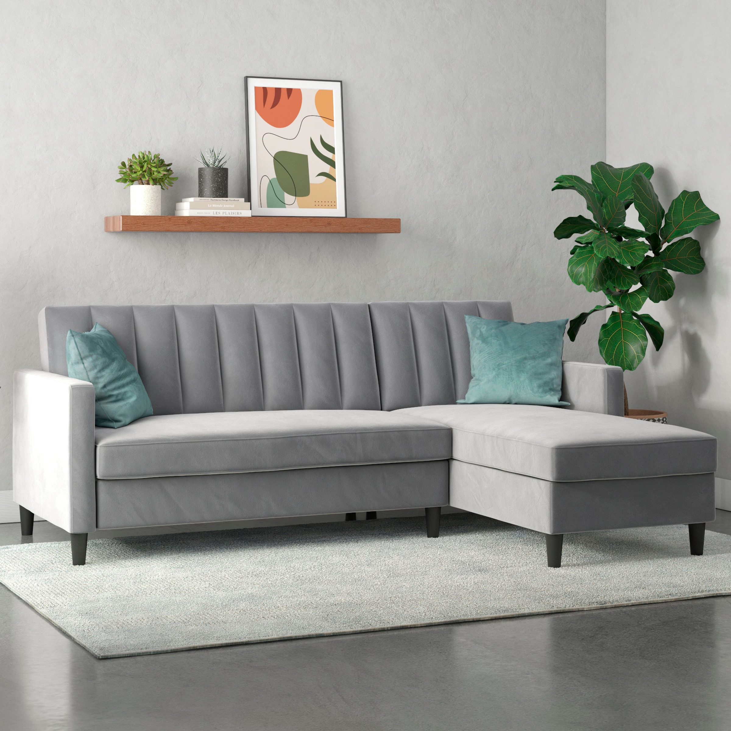 Dorel Home Ecksofa mit Schlafffunktion, Recamiere mit Stauraum beidseitig montierbar, Rückenlehne 2-teilig und 3-fach verstellbar