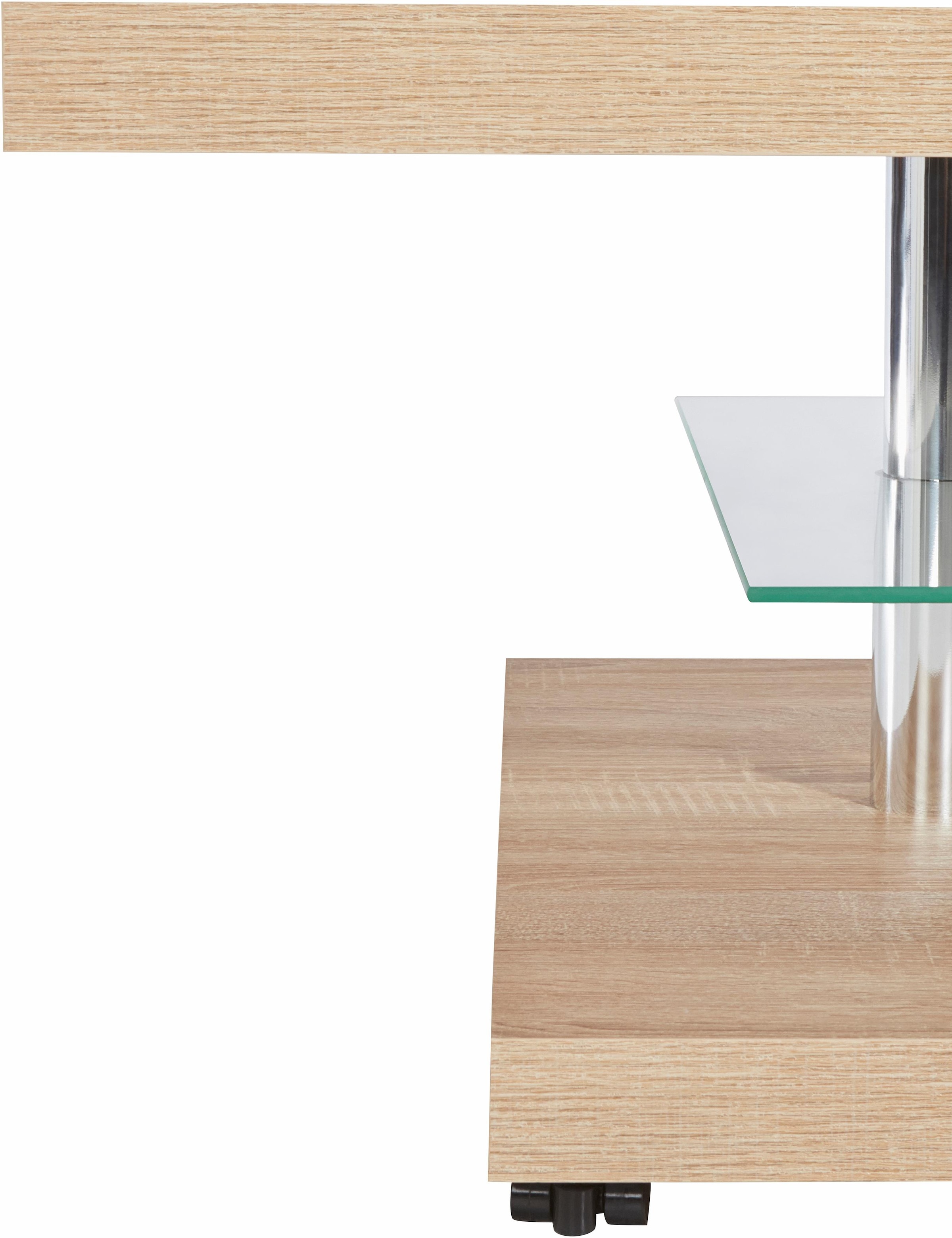 PRO Line Couchtisch, aus Holz, mit Ablageboden aus Glas, mit Rollen, rechteckig