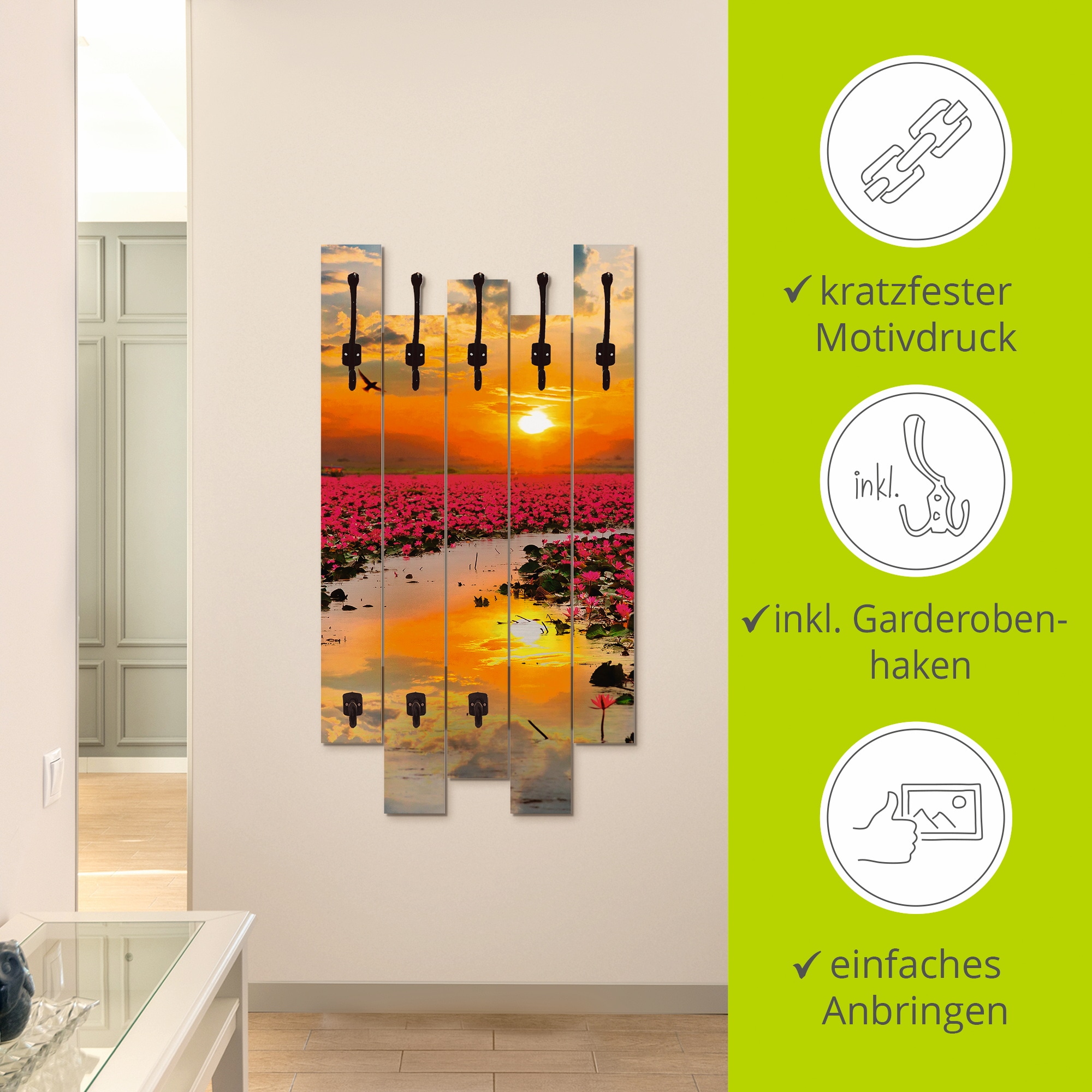 Artland Garderobenleiste »Sonnenschein blühende Lotusblume«, teilmontiert