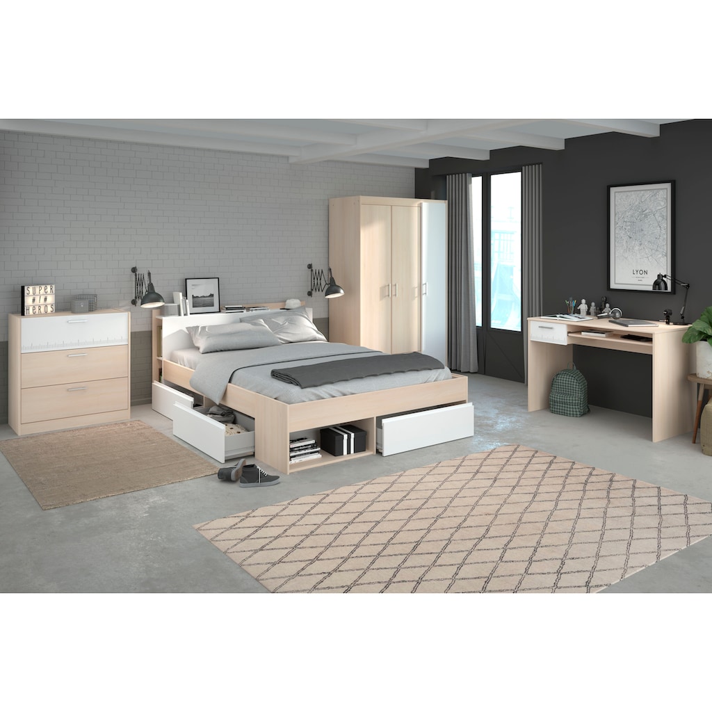 Parisot Jugendzimmer-Set »Most«, (Set, 4 St., Bett mit Schubkästen, Kleiderschrank, Schreibtisch, Schubkastenkommode)