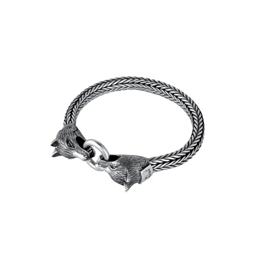 Kuzzoi Armband »Herren Wolfskopf Ringverschluss Rund 925 Silber«