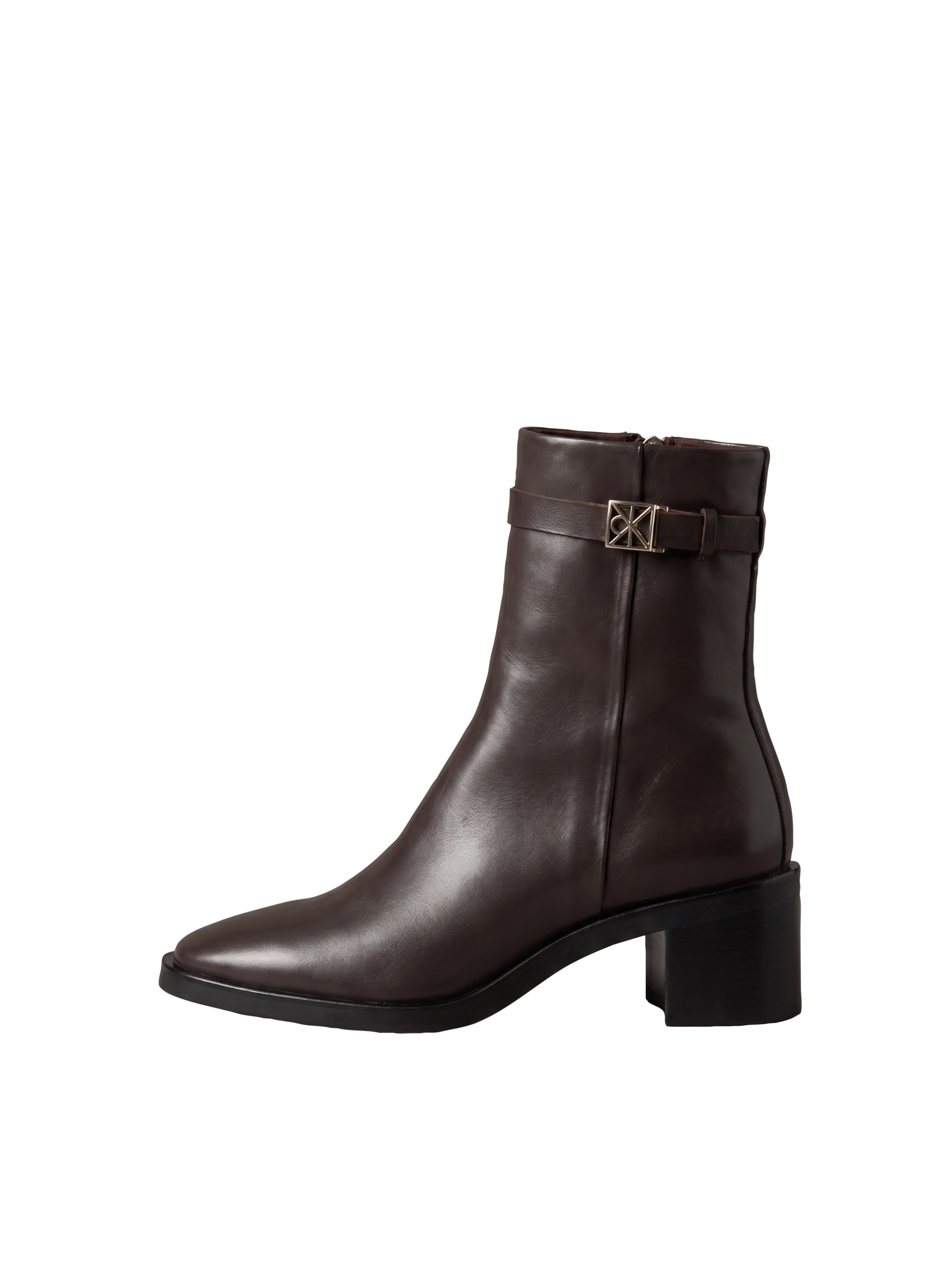 Calvin Klein Stiefelette »BLOCK HEEL ANK BOOT  LTH HDW«  Ankle Boots mit CK-Schnalle, eckige Schuhspitze und Reißverschluss