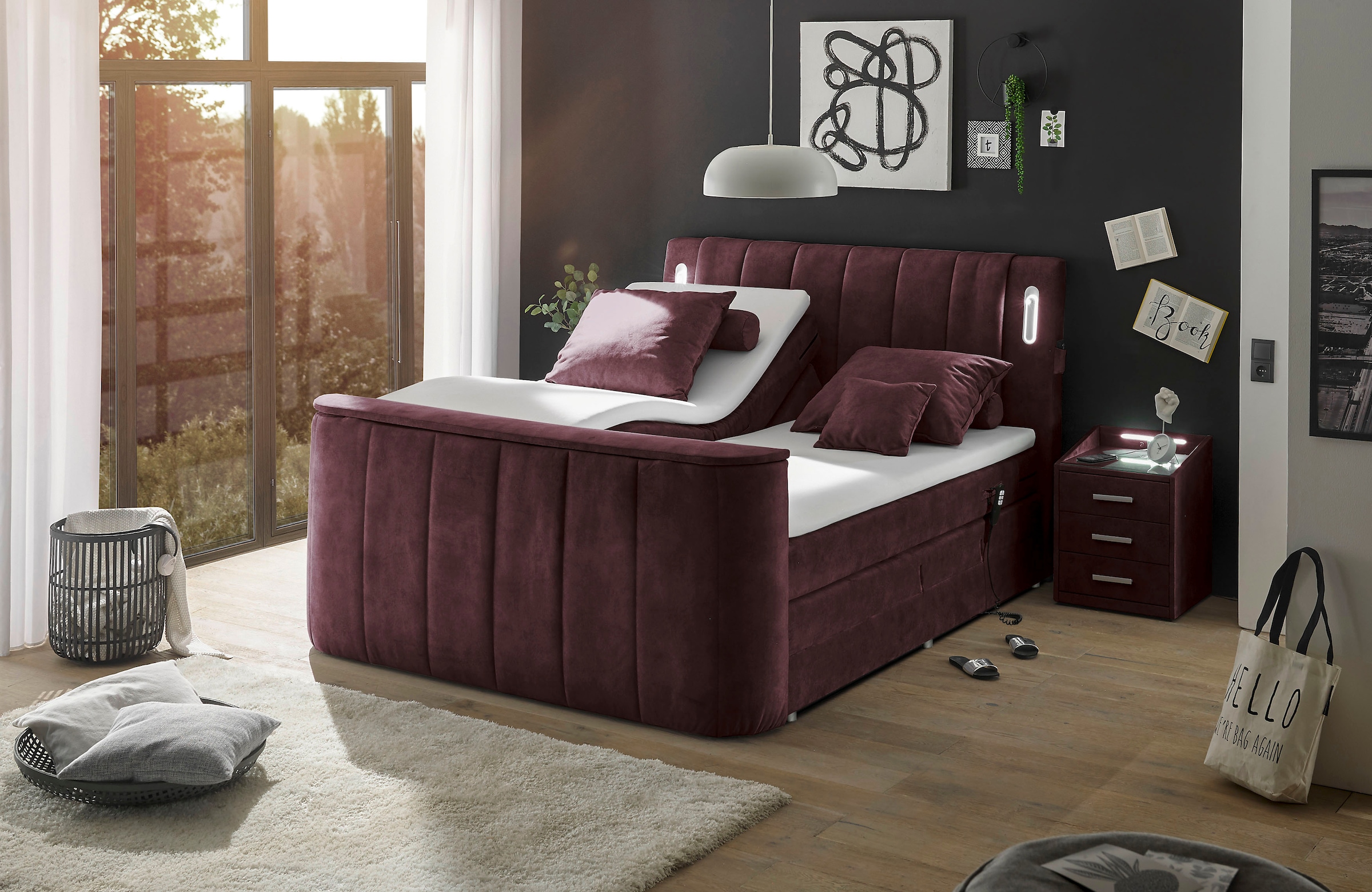 ED EXCITING DESIGN Boxspringbett "Dallas" 6 Stk. tlg. inkl. Topper, LED-Bel günstig online kaufen