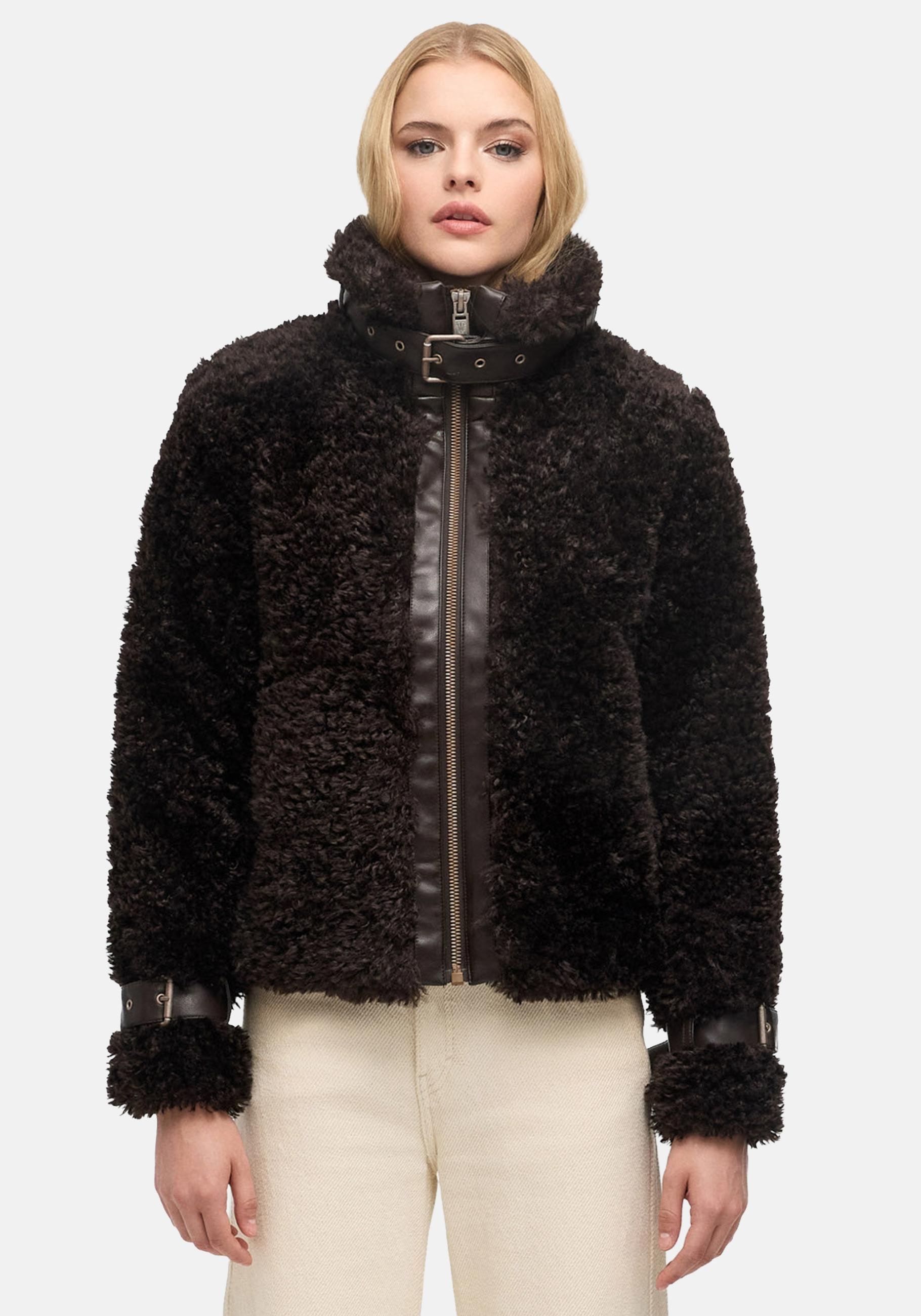 Navahoo Plüschjacke "Wuschelwonne 14" Teddy Jacke mit Kustleder-Details