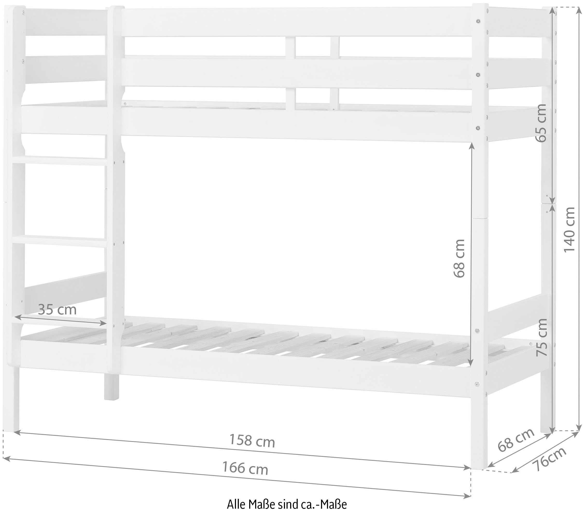 Hoppekids Etagenbett »ECO Comfort Kinderbett 90x200 oder 70x160 aus Massivholz in 4 Farben«, TÜV, FSC und Nordisches Umweltzeichen – wahlweise mit Matratzen