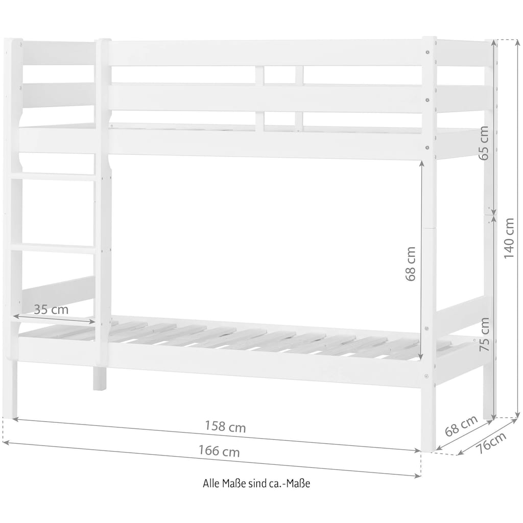 Hoppekids Etagenbett »ECO Comfort Kinderbett 90x200 oder 70x160 aus Massivholz in 4 Farben«