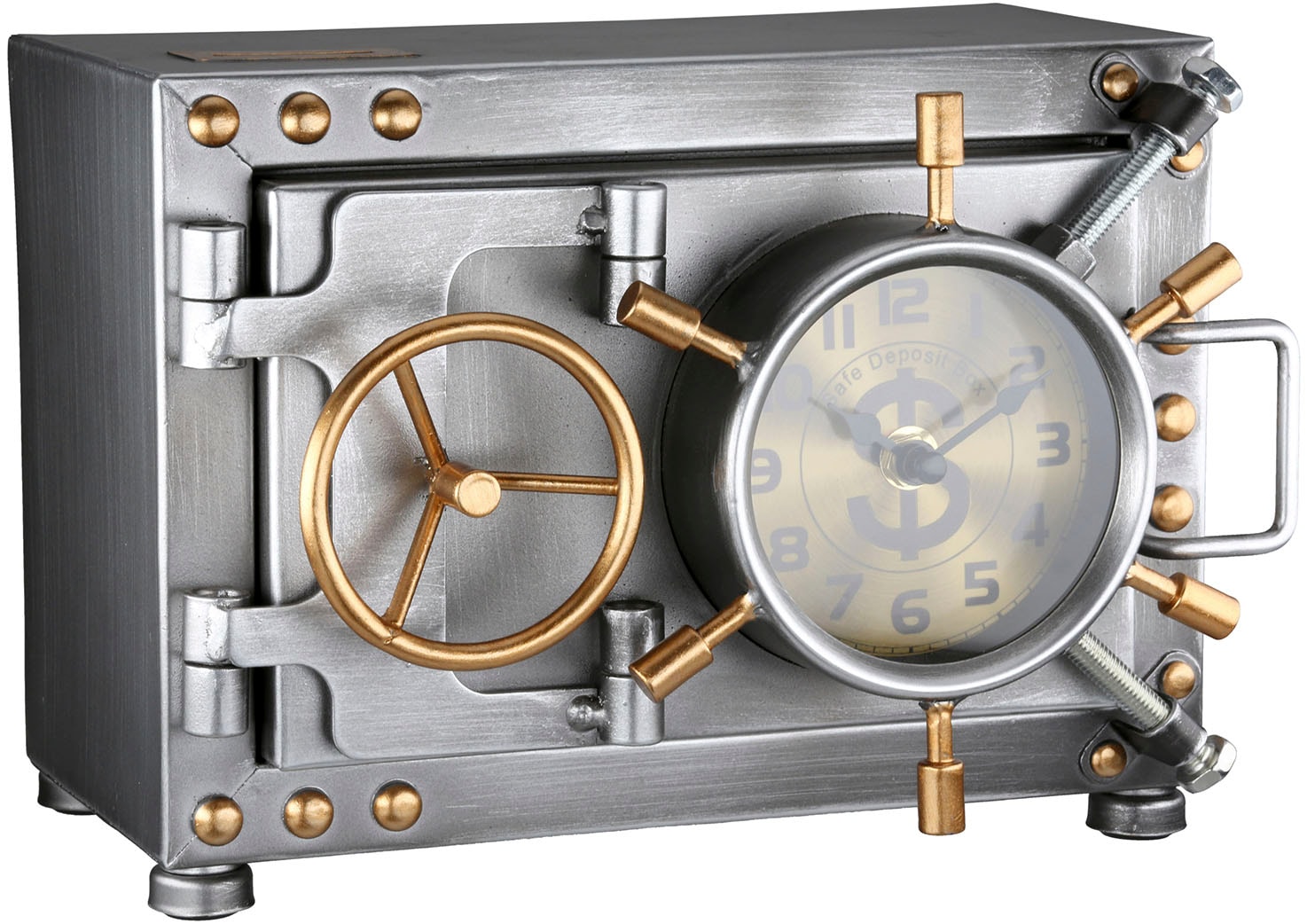Casablanca by Gilde Tischuhr "Spardose Tresor silberfarben H. 17,5 cm" Im Tresor-Design mit vier Standfüßen