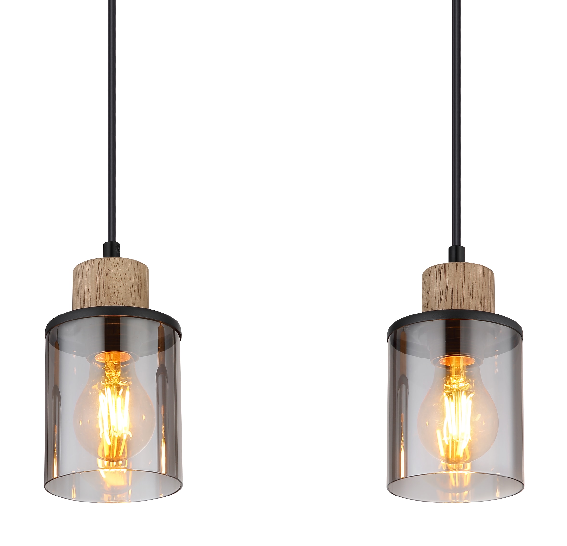 GLOBO LIGHTING Hängeleuchte »REID« E27 1 Stk. Hängeleuchte Schwarz/Holz, Rauchglas, E27