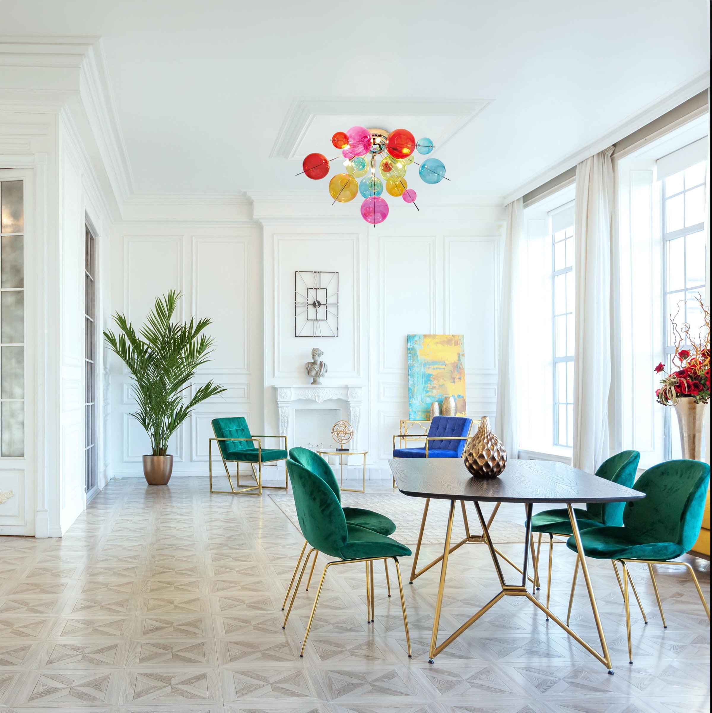 näve Deckenleuchte »Explosion« G9 1 Stk. exkl. 6x G9, bunte Glaskugeln, Gestell chromfarben, halbrund, D: 57cm