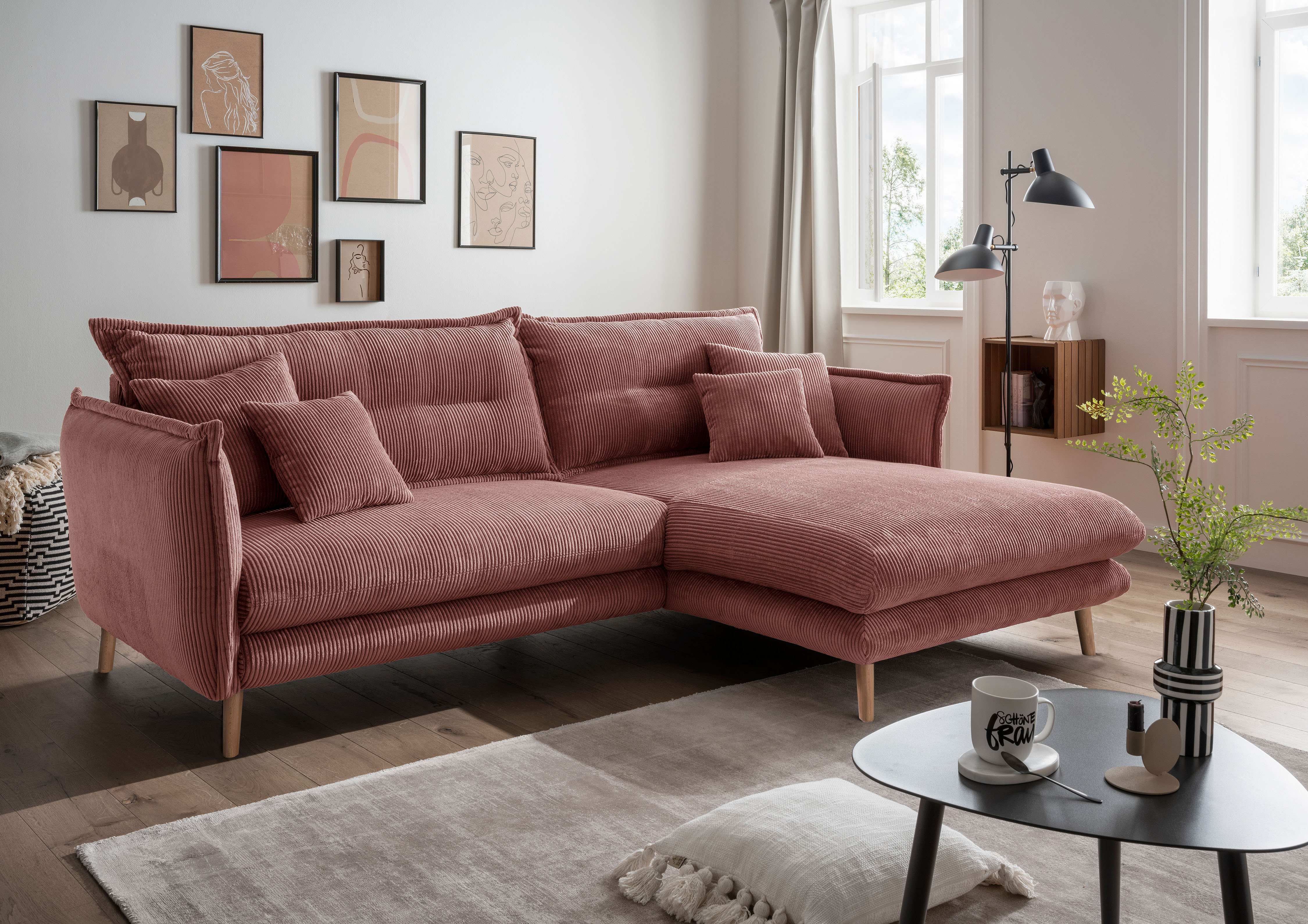 Home affaire Ecksofa "Levke, 255 x 180 cm, modern und bequem" zwei verschiedene Fußfarben wählbar