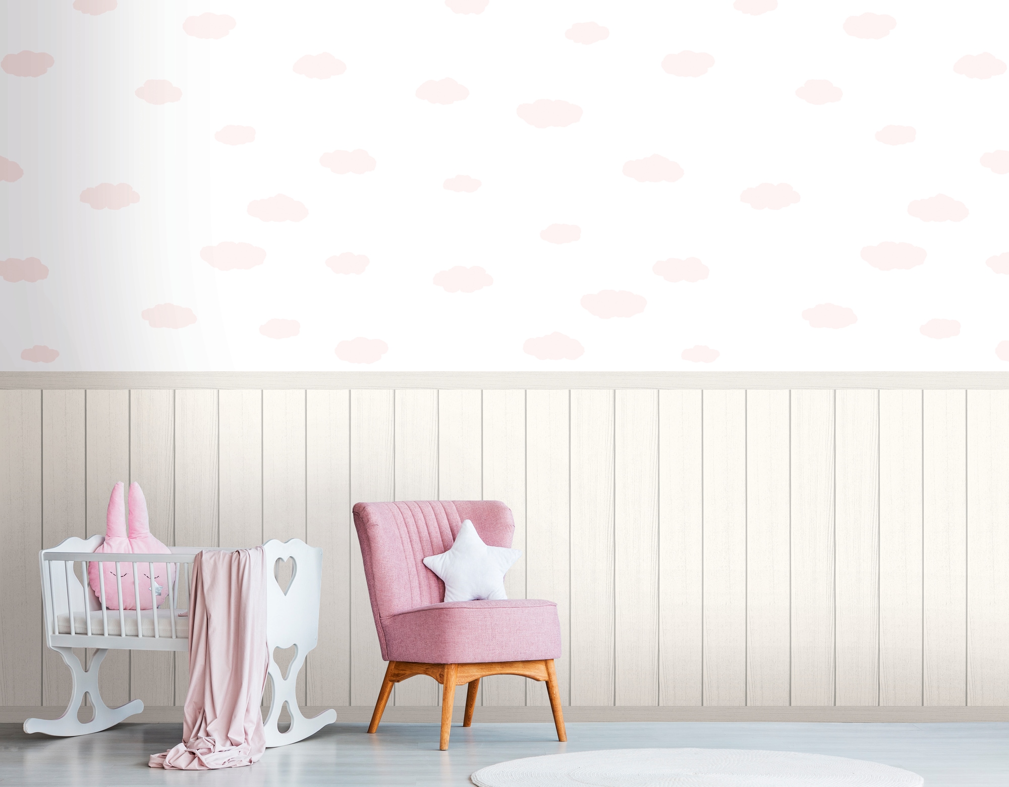 living walls Fototapete "Wallpanel Tapete Wandpaneele Motivtapete Wolken Landhaus" matt strukturiert Vliestapete Kinderzimmer für Schlafzimmer Wohnzimmer Wandpaneele Flur